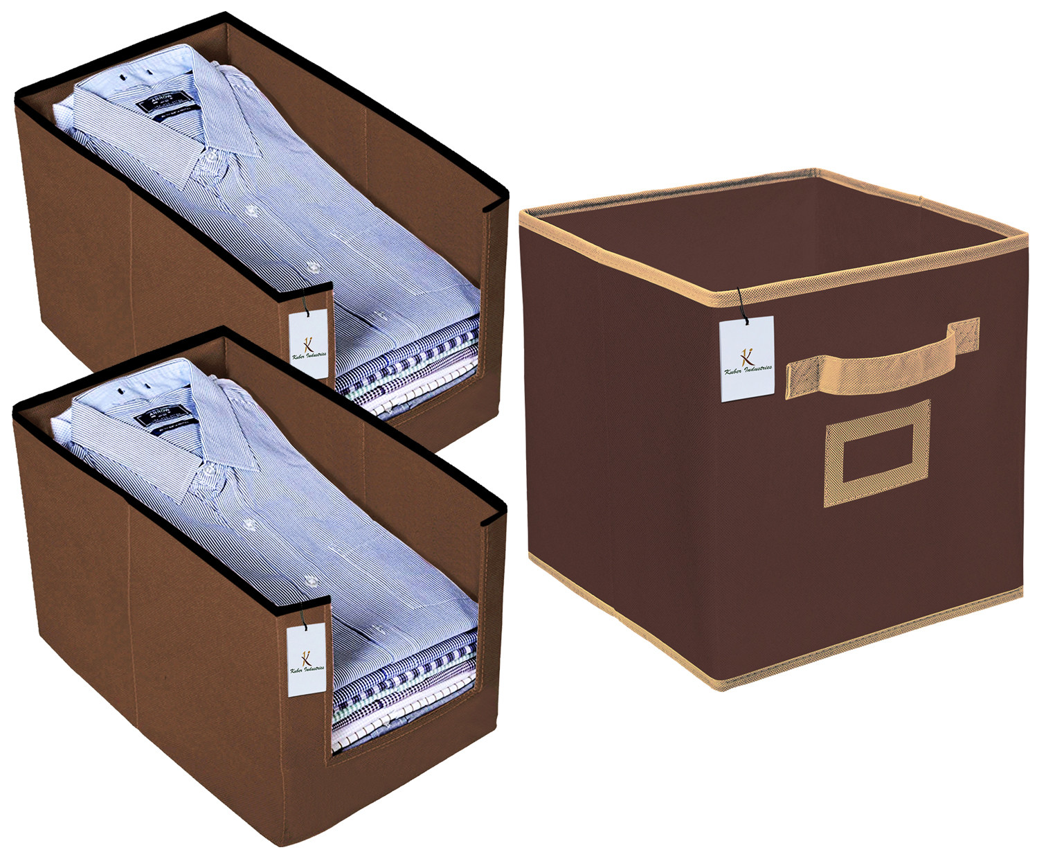 Kuber Industries Non Woven 2 Piece Shirt Stacker Wardrobe Organizer And Small Foldable Storage Organiser Cubes/Boxes (Coffee) -CTKTC38323