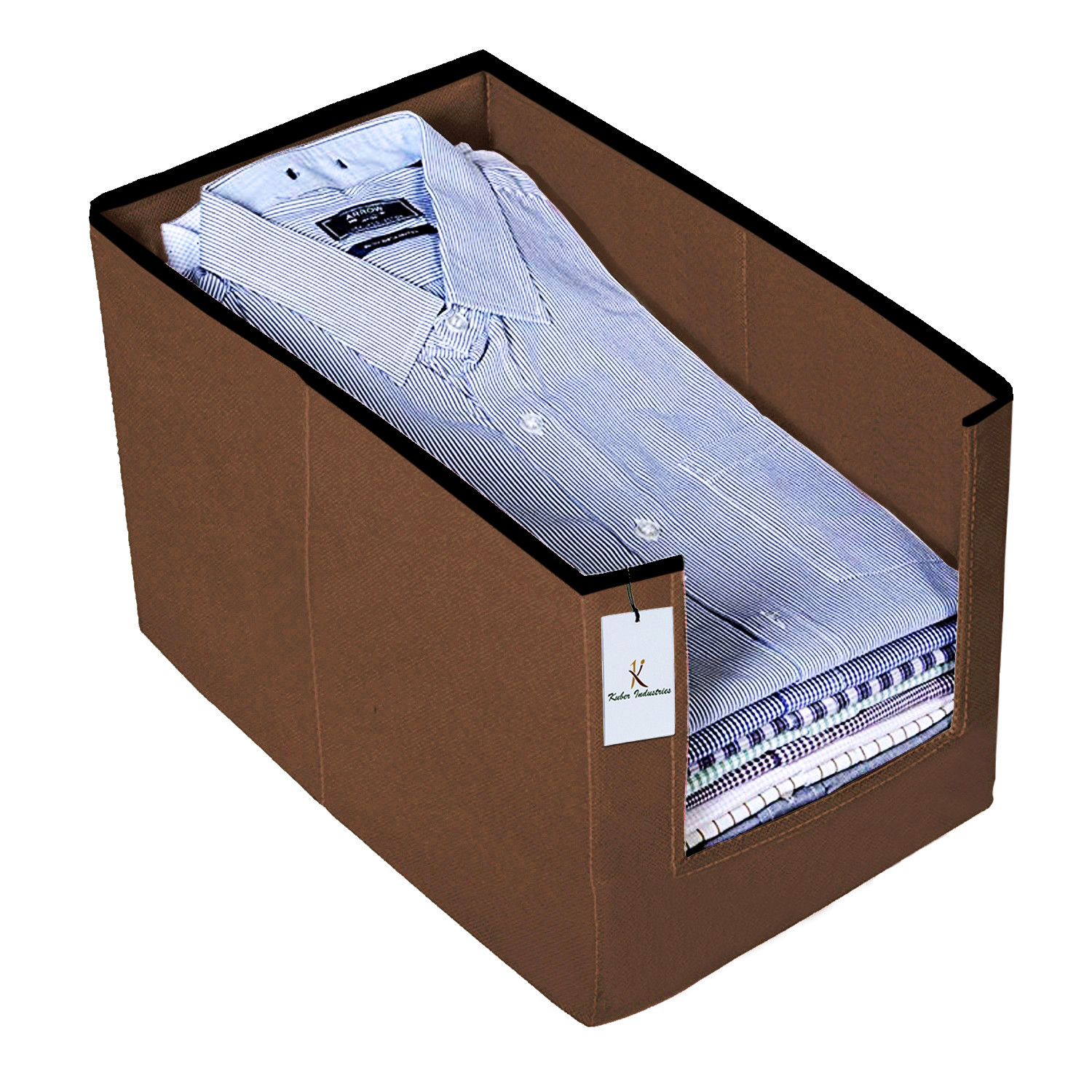 Kuber Industries Non Woven 2 Piece Shirt Stacker Wardrobe Organizer And Small Foldable Storage Organiser Cubes/Boxes (Coffee) -CTKTC38323