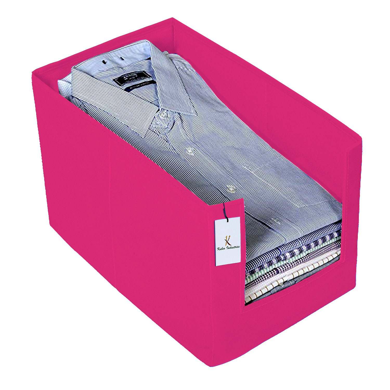 Kuber Industries Non Woven 2 Piece Shirt Stacker Wardrobe Organizer And Small Foldable Storage Organiser Cubes/Boxes (Pink) -CTKTC38331