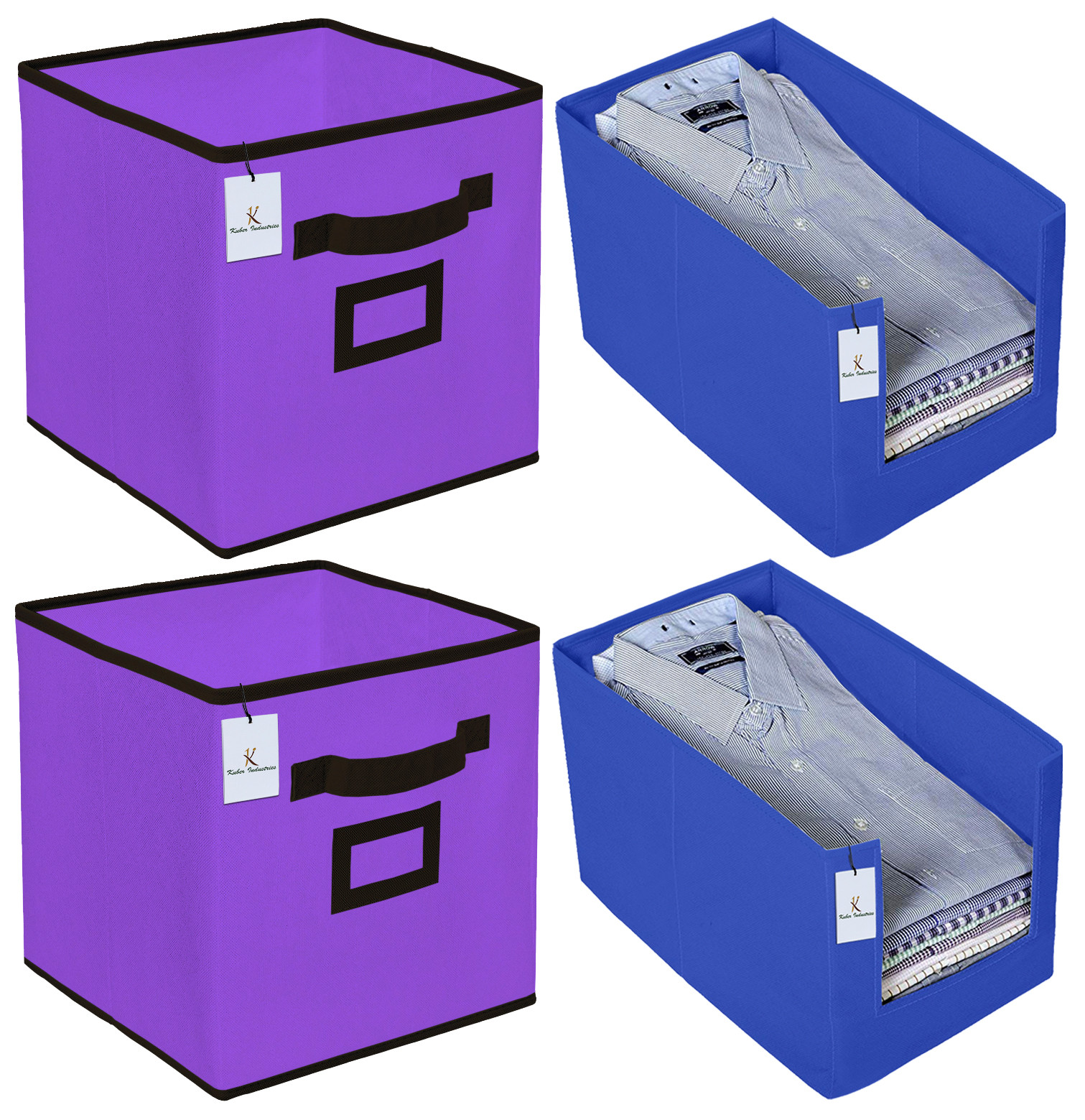 Kuber Industries Non Woven 2 Piece Shirt Stacker Wardrobe Organizer And Small Foldable Storage Organiser Cubes/Boxes (Purple) -CTKTC38347