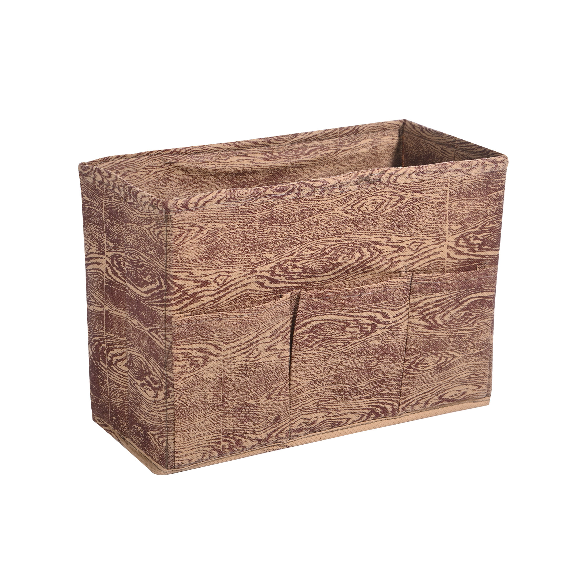 Kuber Industries Non Woven 3 Compartment Stationery Organizer for Home  Desk Organiser for Books Keys Pens Remote Holder  Organizer Storage Box for Jewellery  Cosmetic Item  Wood  Brown