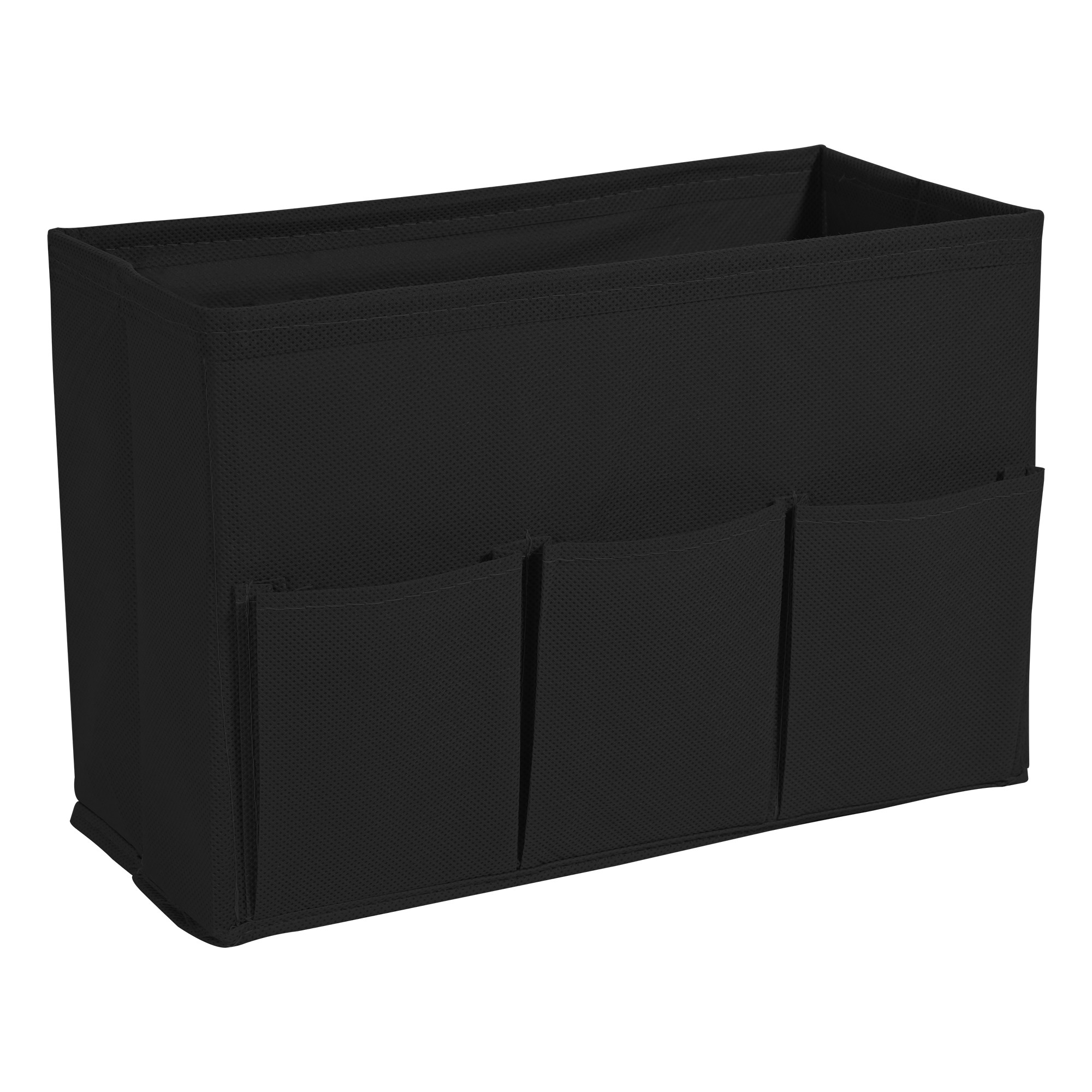 Kuber Industries Non Woven 3 Compartment Stationery Organizer for Home  Desk Organiser for Books Keys Pens Remote Holder  Organizer Storage Box for Jewellery  Cosmetic Item  Plain  Black
