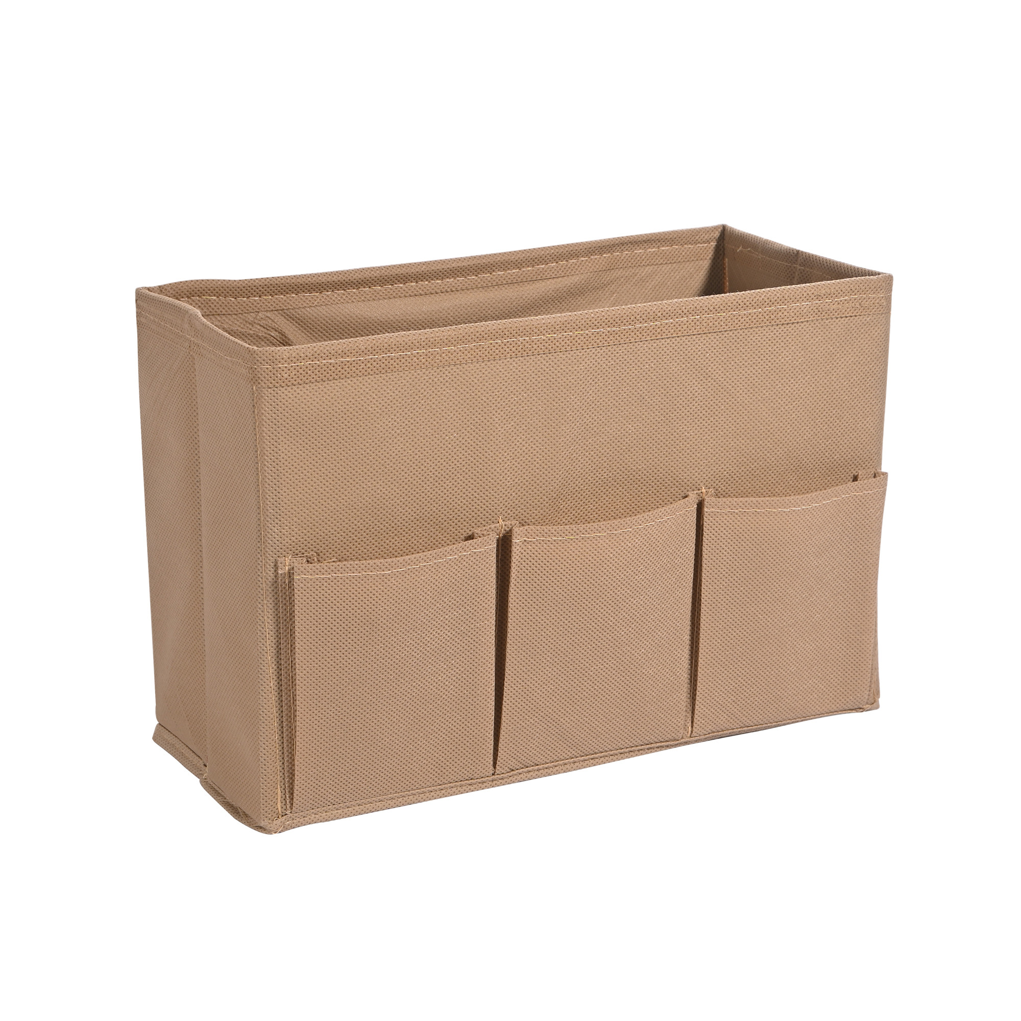 Kuber Industries Non Woven 3 Compartment Stationery Organizer for Home  Desk Organiser for Books Keys Pens Remote Holder  Organizer Storage Box for Jewellery  Cosmetic Item  Plain  Brown