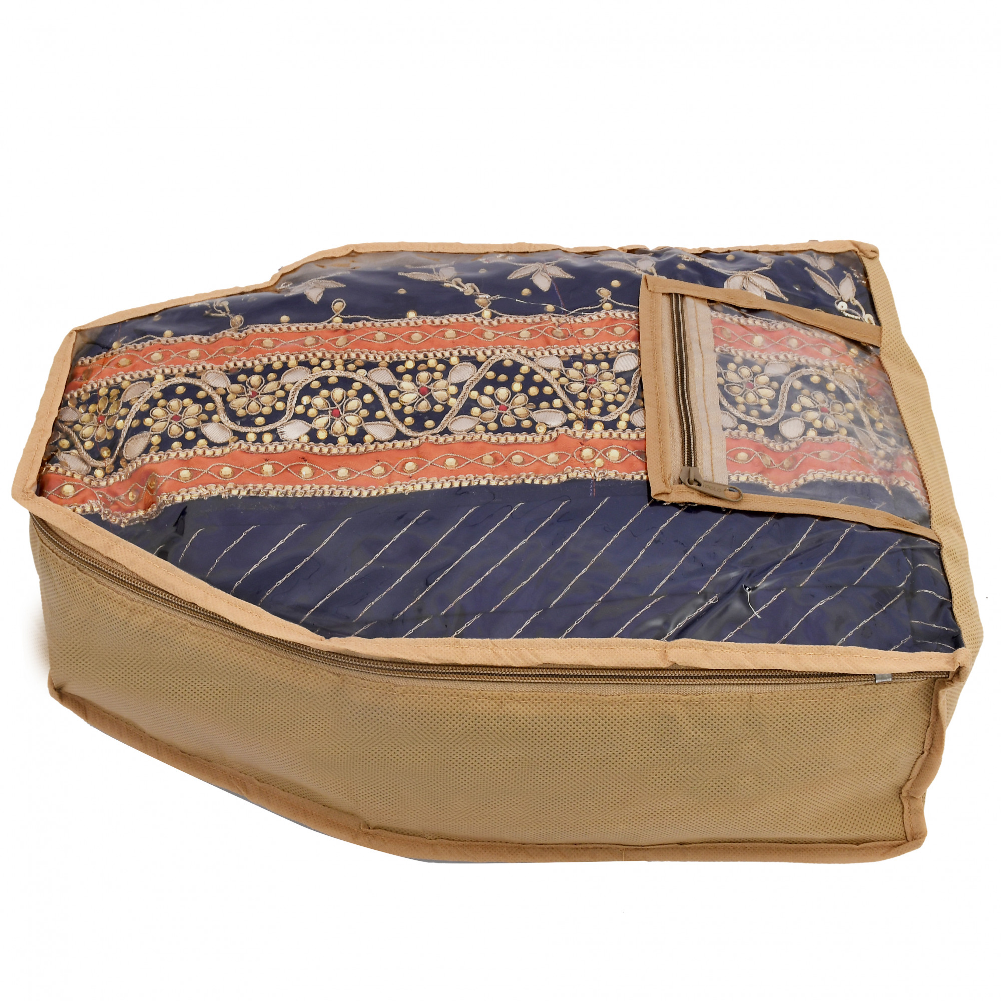 Kuber Industries Non Woven Blouse Cover With Front Transparent Window With Attached Pocket Set (Brown & Purple & Pink)