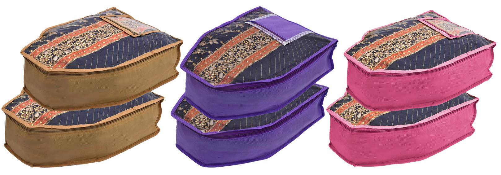 Kuber Industries Non Woven Blouse Cover With Front Transparent Window With Attached Pocket Set (Brown & Purple & Pink)