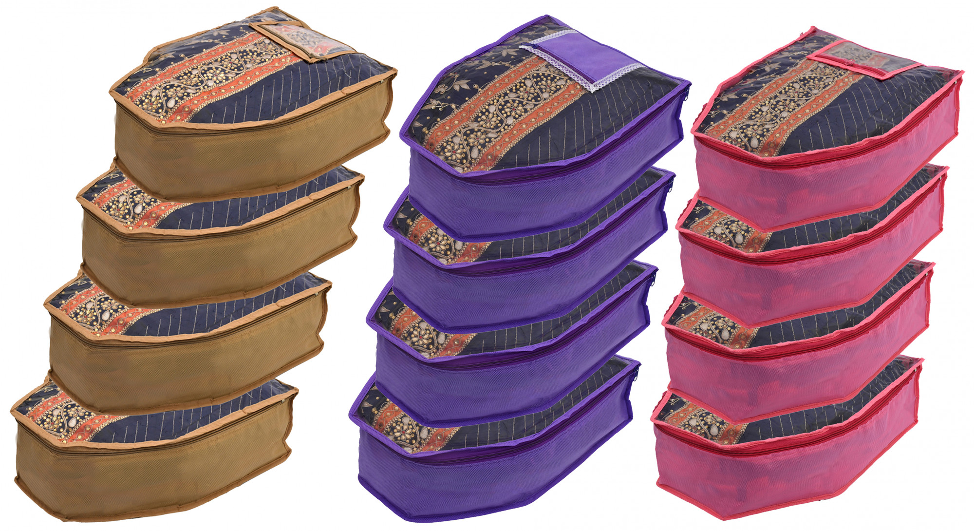 Kuber Industries Non Woven Blouse Cover With Front Transparent Window With Attached Pocket Set (Brown & Purple & Pink)