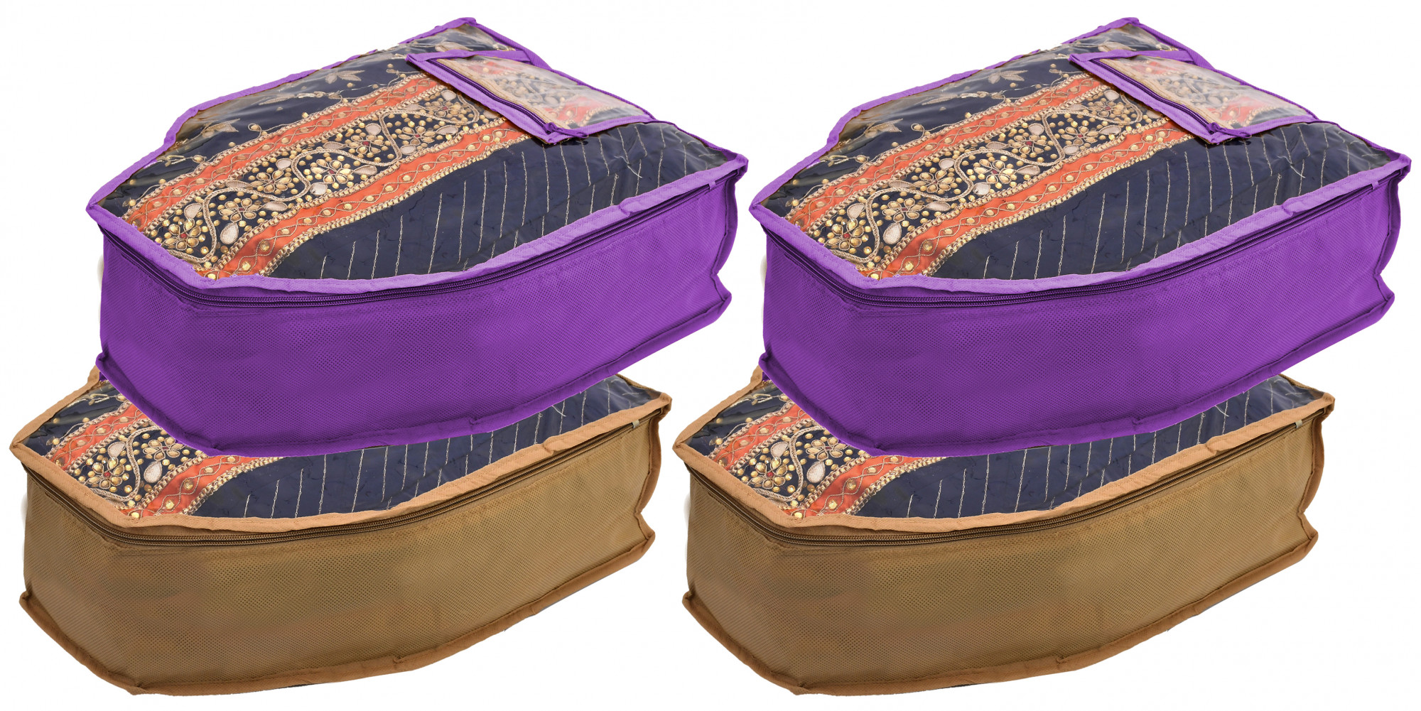 Kuber Industries Non Woven Blouse Cover With Front Transparent Window With Attached Pocket Set (Brown & Purple)