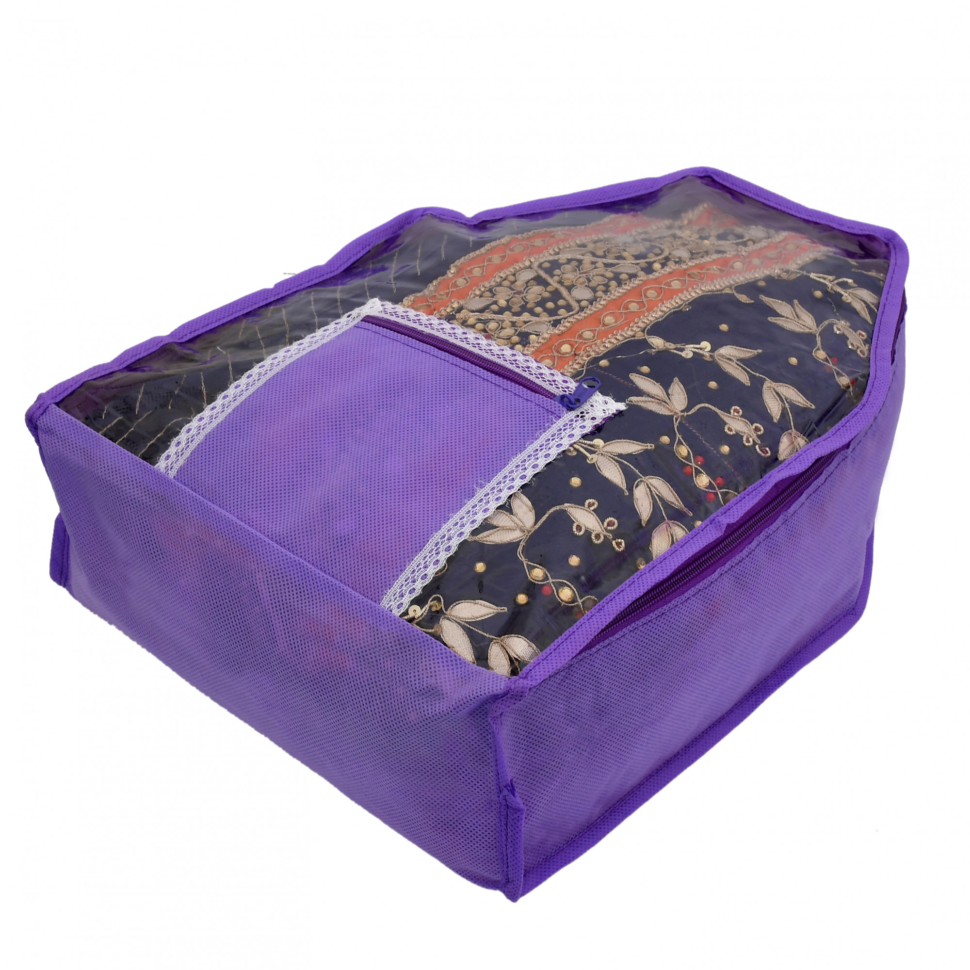 Kuber Industries Non Woven Blouse Cover With Front Transparent Window With Attached Pocket Set (Brown & Purple)