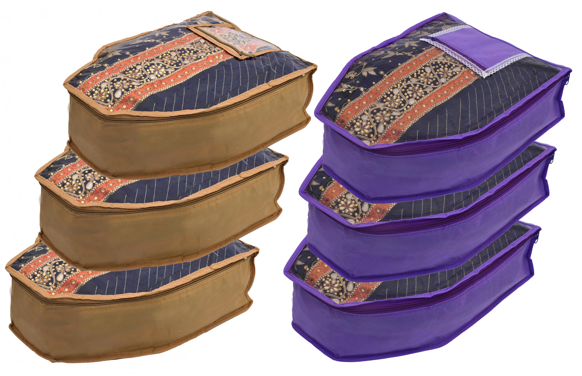 Kuber Industries Non Woven Blouse Cover With Front Transparent Window With Attached Pocket Set (Brown & Purple)