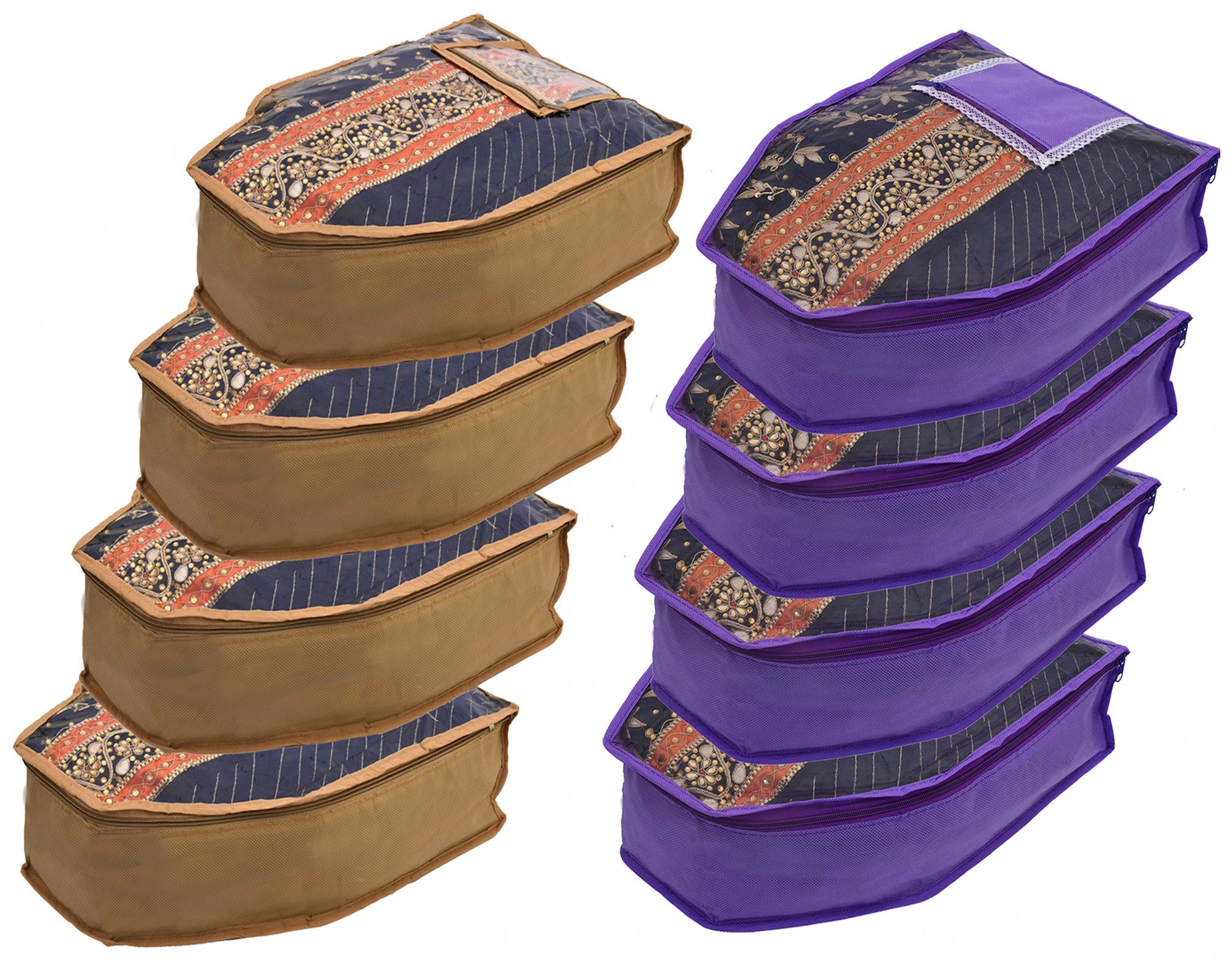 Kuber Industries Non Woven Blouse Cover With Front Transparent Window With Attached Pocket Set (Brown & Purple)