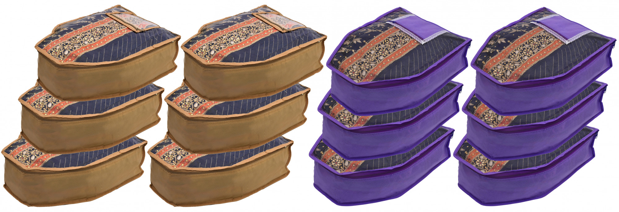 Kuber Industries Non Woven Blouse Cover With Front Transparent Window With Attached Pocket Set (Brown & Purple)