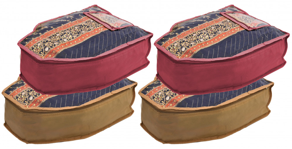 Kuber Industries Non Woven Blouse Cover With Front Transparent Window With Attached Pocket Set (Brown &amp; Maroon)