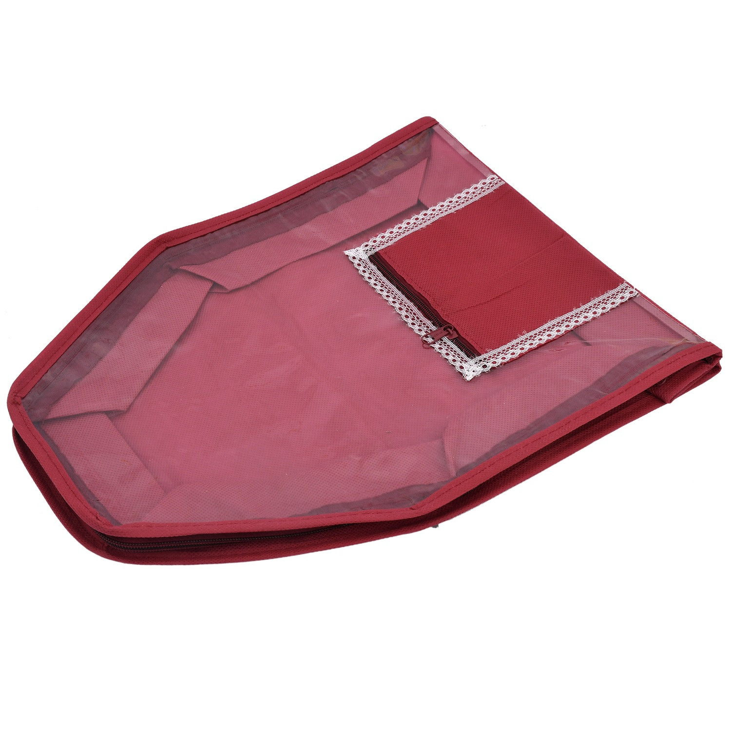 Kuber Industries Non Woven Blouse Cover With Front Transparent Window With Attached Pocket Set (Brown & Maroon)