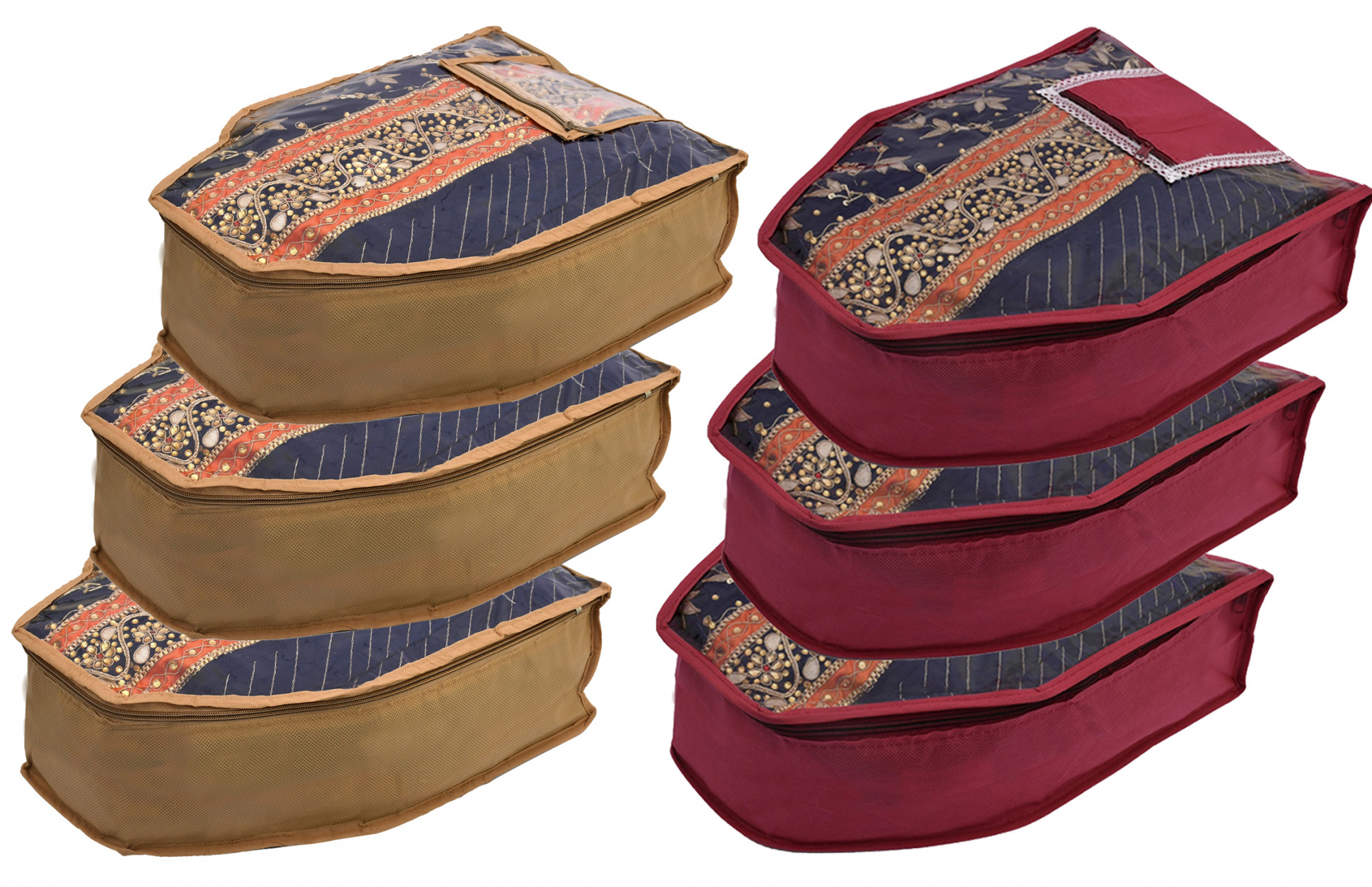 Kuber Industries Non Woven Blouse Cover With Front Transparent Window With Attached Pocket Set (Brown & Maroon)