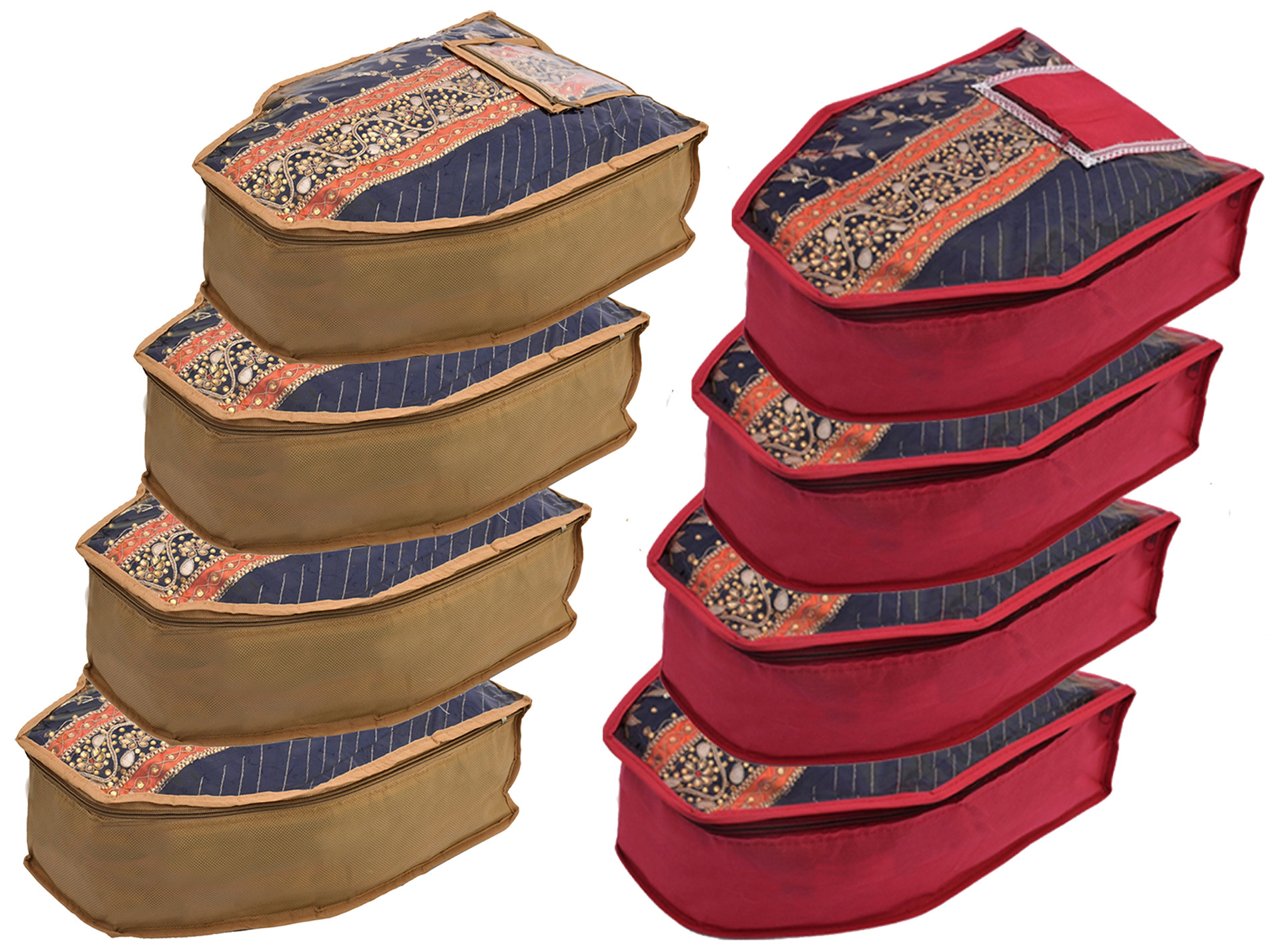 Kuber Industries Non Woven Blouse Cover With Front Transparent Window With Attached Pocket Set (Brown & Maroon)
