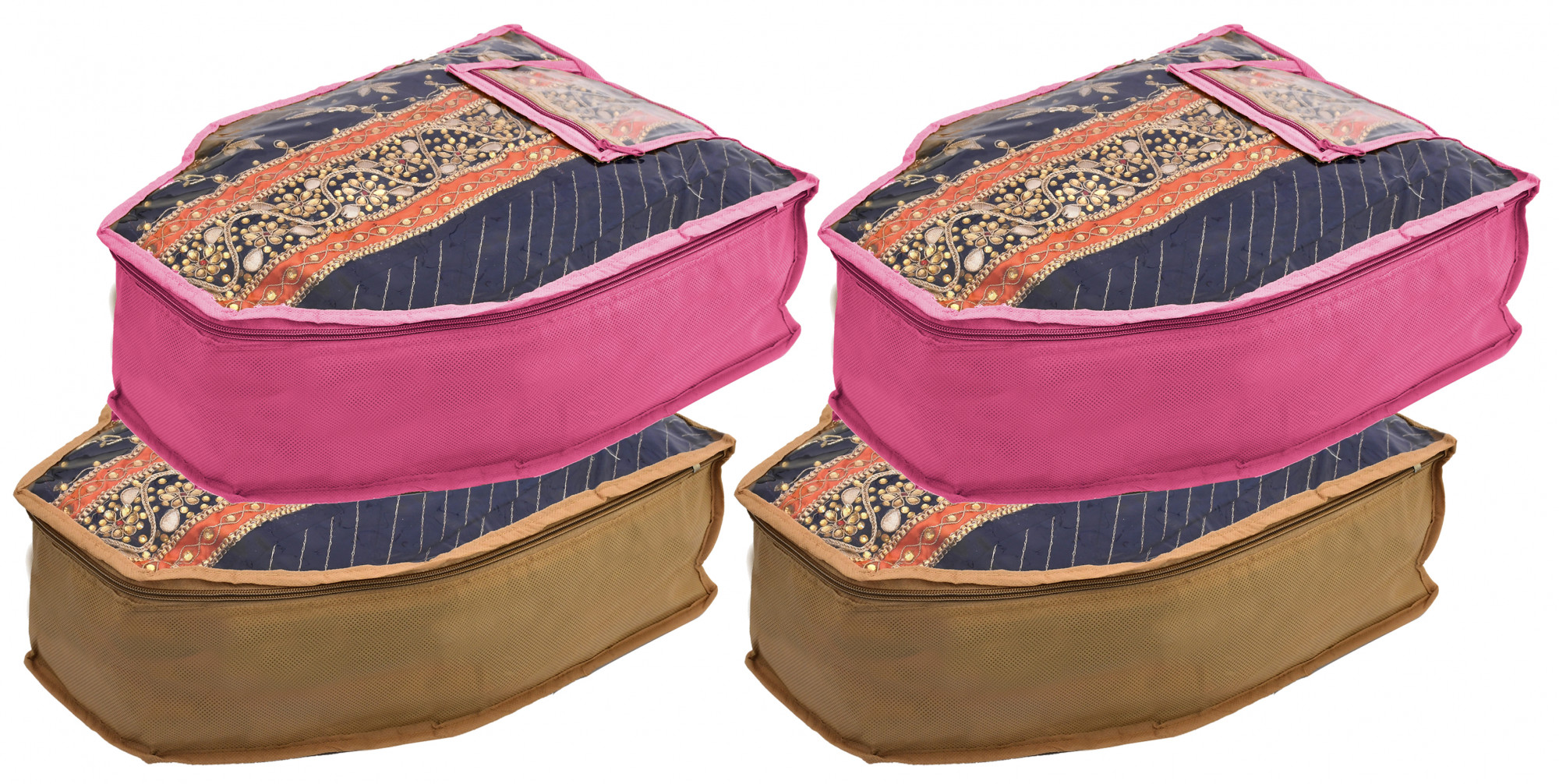 Kuber Industries Non Woven Blouse Cover With Front Transparent Window With Attached Pocket Set (Brown & Pink)