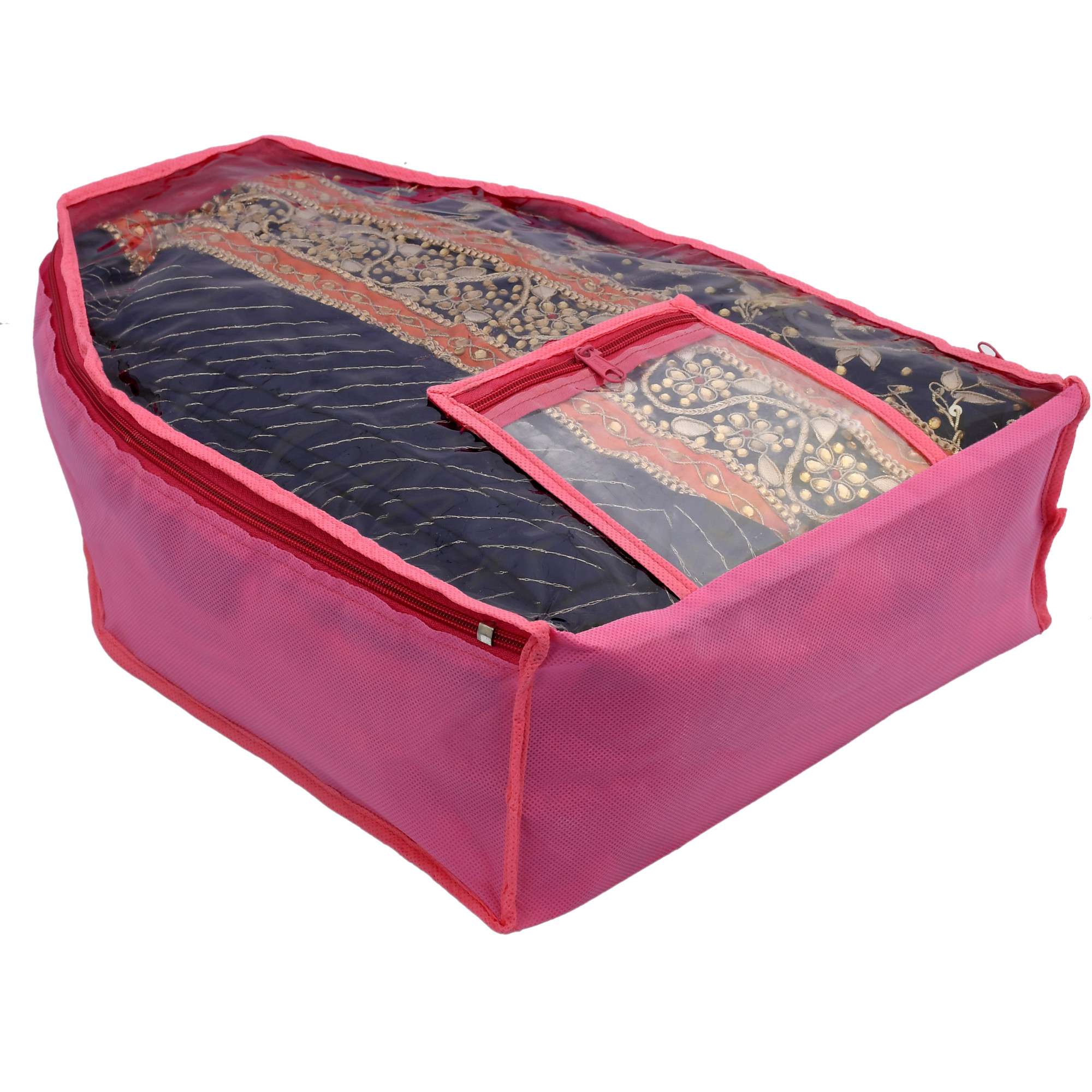 Kuber Industries Non Woven Blouse Cover With Front Transparent Window With Attached Pocket Set (Brown & Pink)