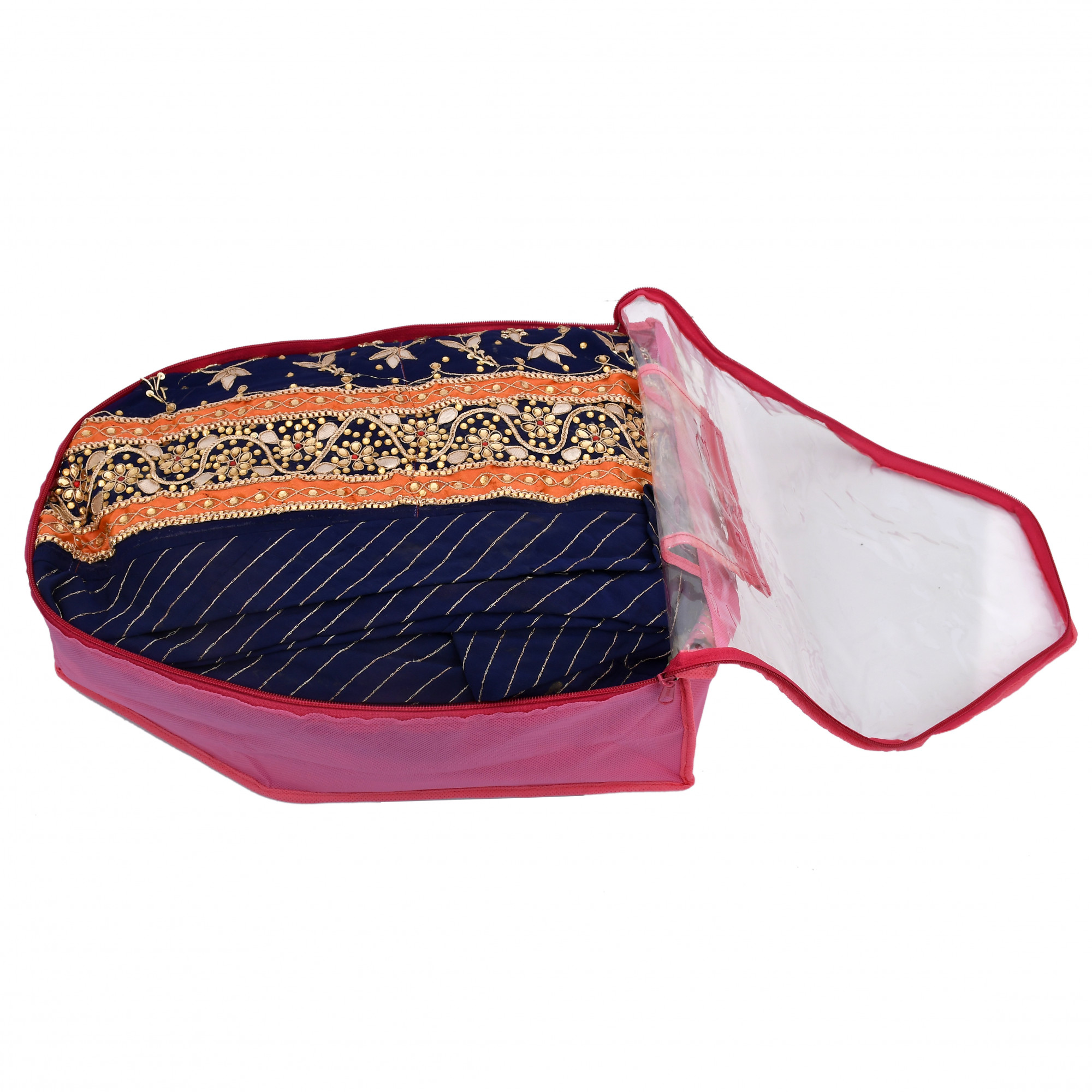 Kuber Industries Non Woven Blouse Cover With Front Transparent Window With Attached Pocket Set (Brown & Pink)