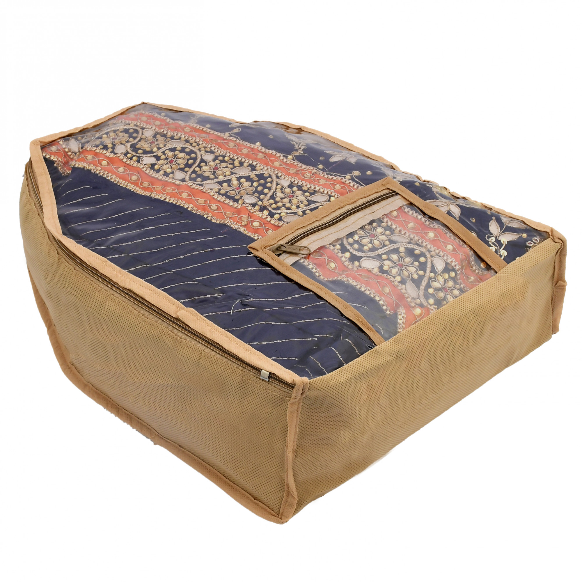 Kuber Industries Non Woven Blouse Cover With Front Transparent Window With Attached Pocket Set (Brown & Pink)