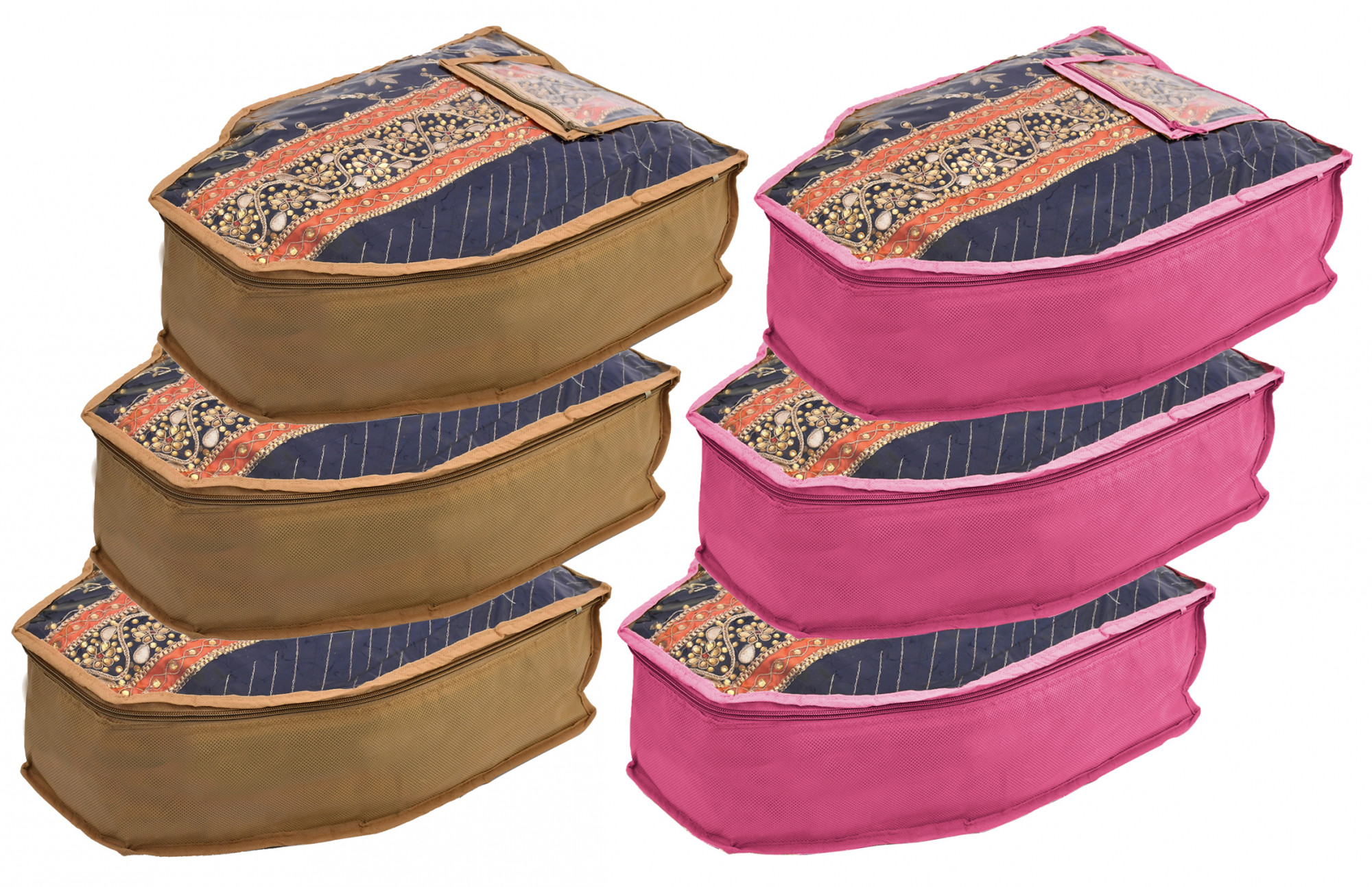 Kuber Industries Non Woven Blouse Cover With Front Transparent Window With Attached Pocket Set (Brown & Pink)