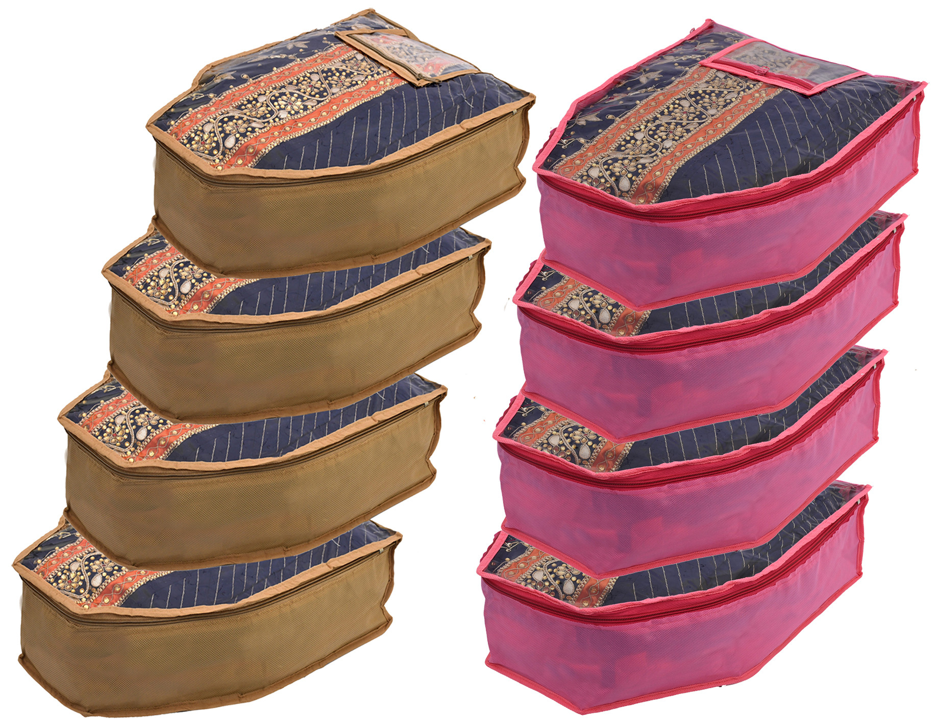 Kuber Industries Non Woven Blouse Cover With Front Transparent Window With Attached Pocket Set (Brown & Pink)