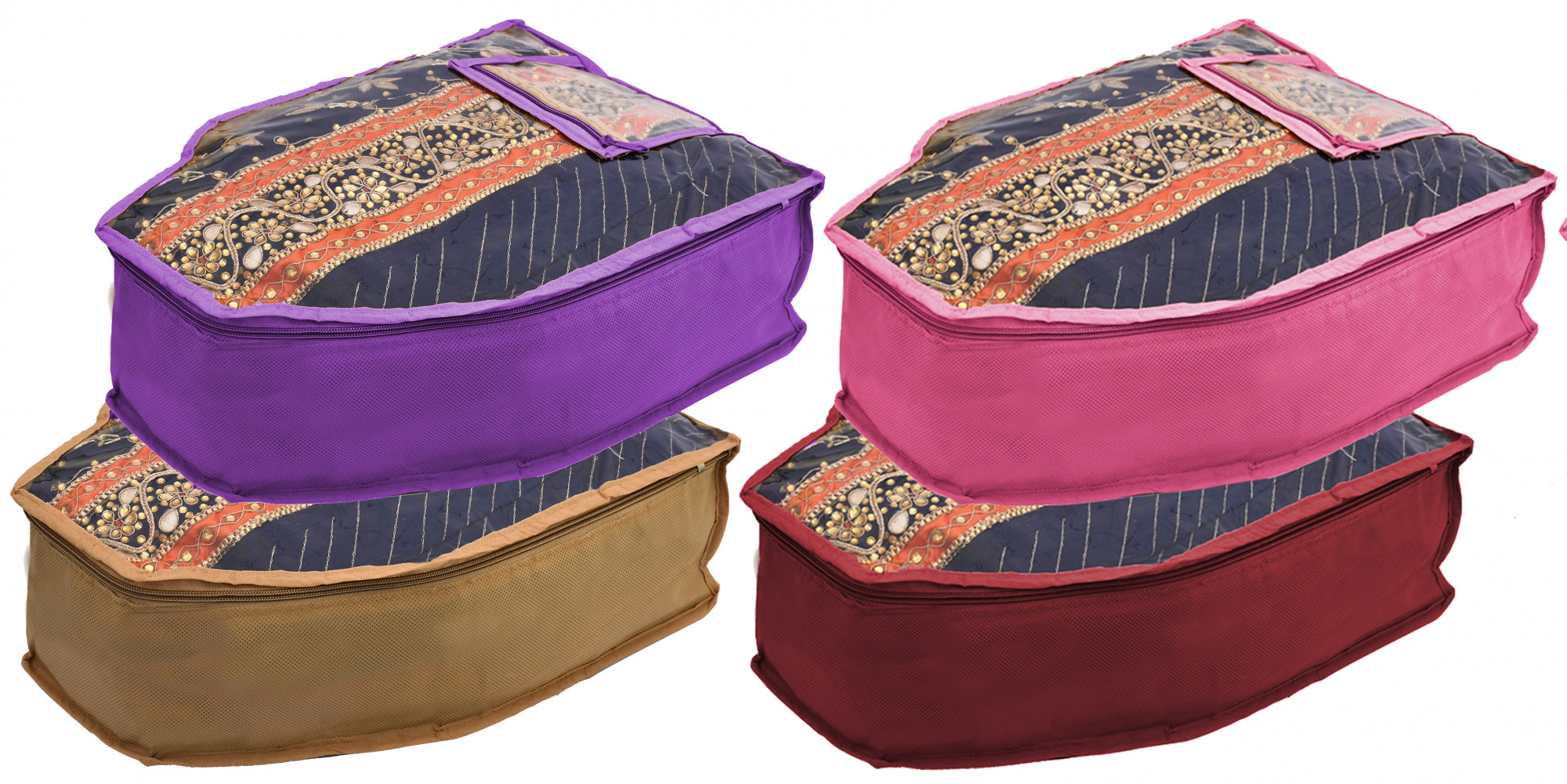 Kuber Industries Non Woven Blouse Cover With Front Transparent Window With Attached Pocket Set (Brown & Purple & Maroon & Pink)