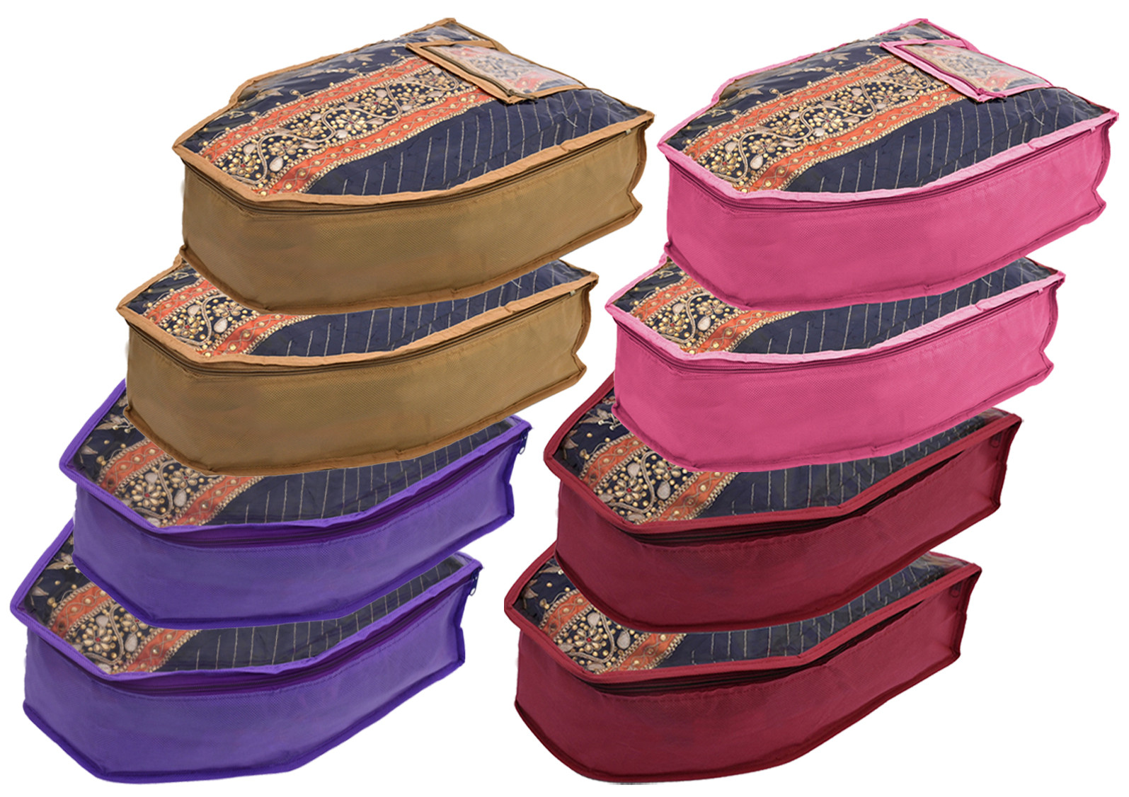 Kuber Industries Non Woven Blouse Cover With Front Transparent Window With Attached Pocket Set (Brown & Purple & Maroon & Pink)