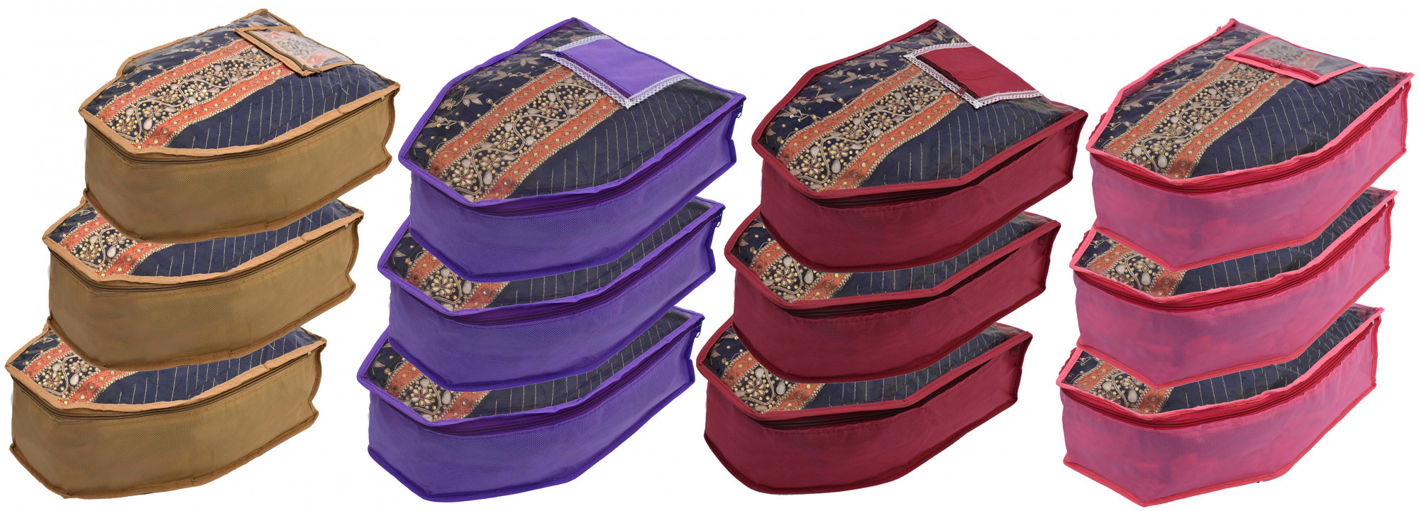 Kuber Industries Non Woven Blouse Cover With Front Transparent Window With Attached Pocket Set (Brown & Purple & Maroon & Pink)