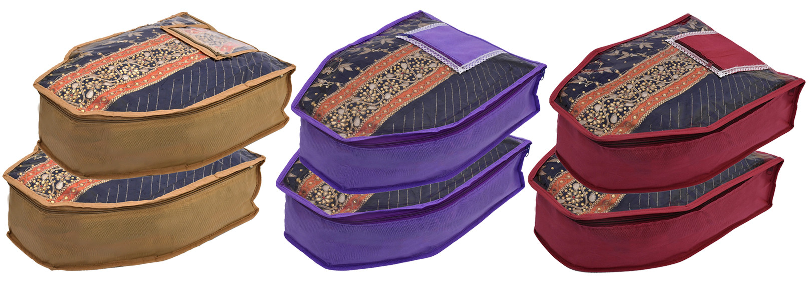 Kuber Industries Non Woven Blouse Cover With Front Transparent Window With Attached Pocket Set (Brown & Purple & Maroon)