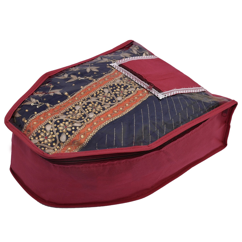 Kuber Industries Non Woven Blouse Cover With Front Transparent Window With Attached Pocket Set (Brown & Purple & Maroon)