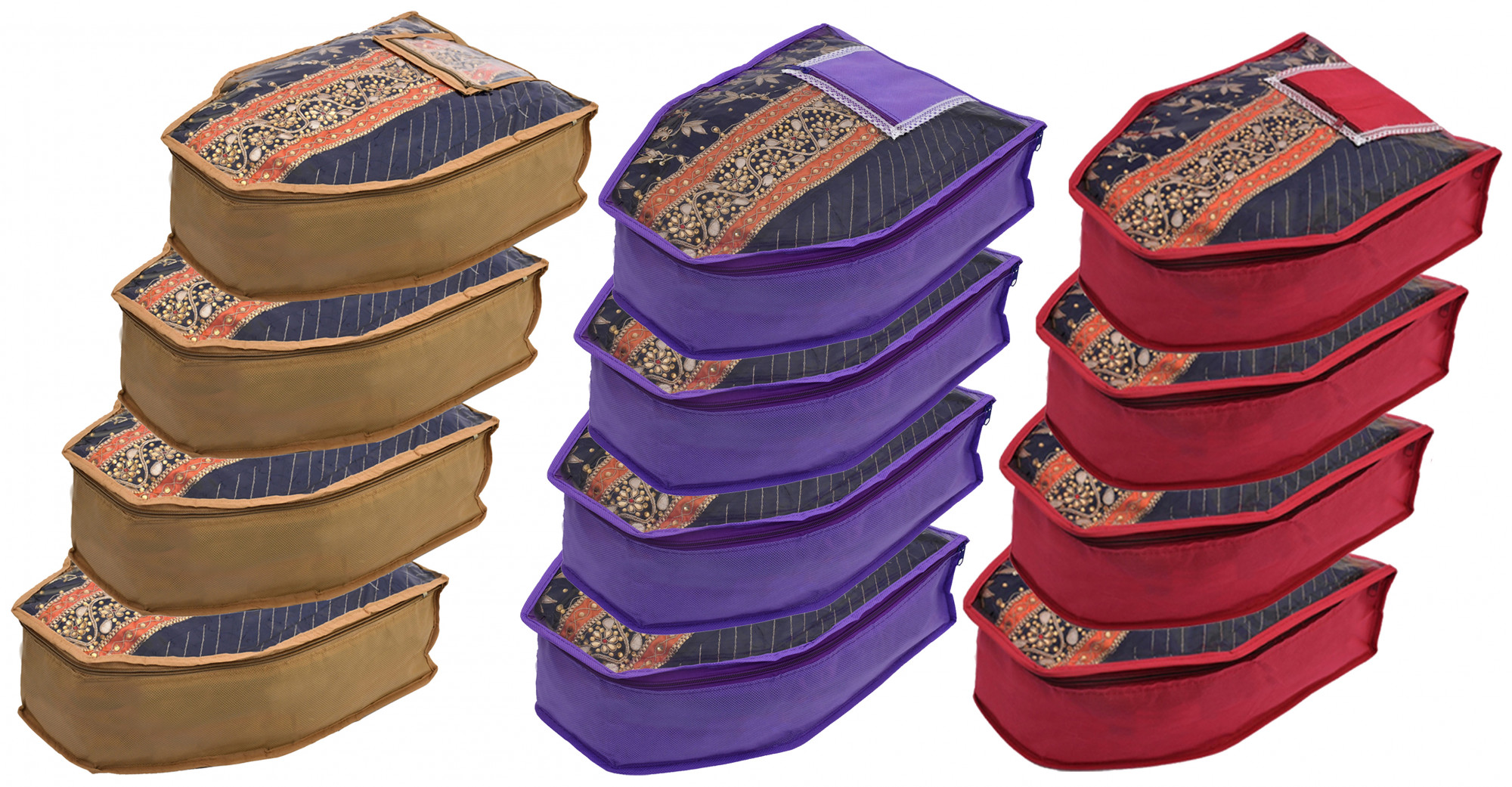 Kuber Industries Non Woven Blouse Cover With Front Transparent Window With Attached Pocket Set (Brown & Purple & Maroon)