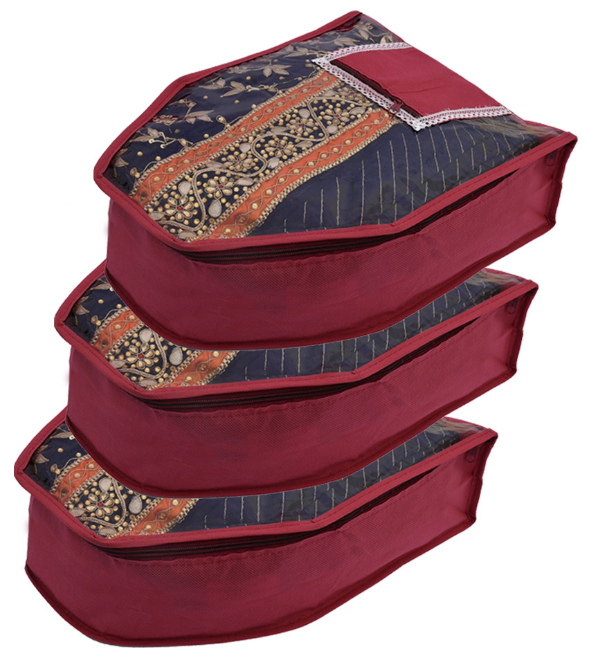Kuber Industries Non Woven Blouse Cover With Front Transparent Window With Attached Pocket Set (Maroon)
