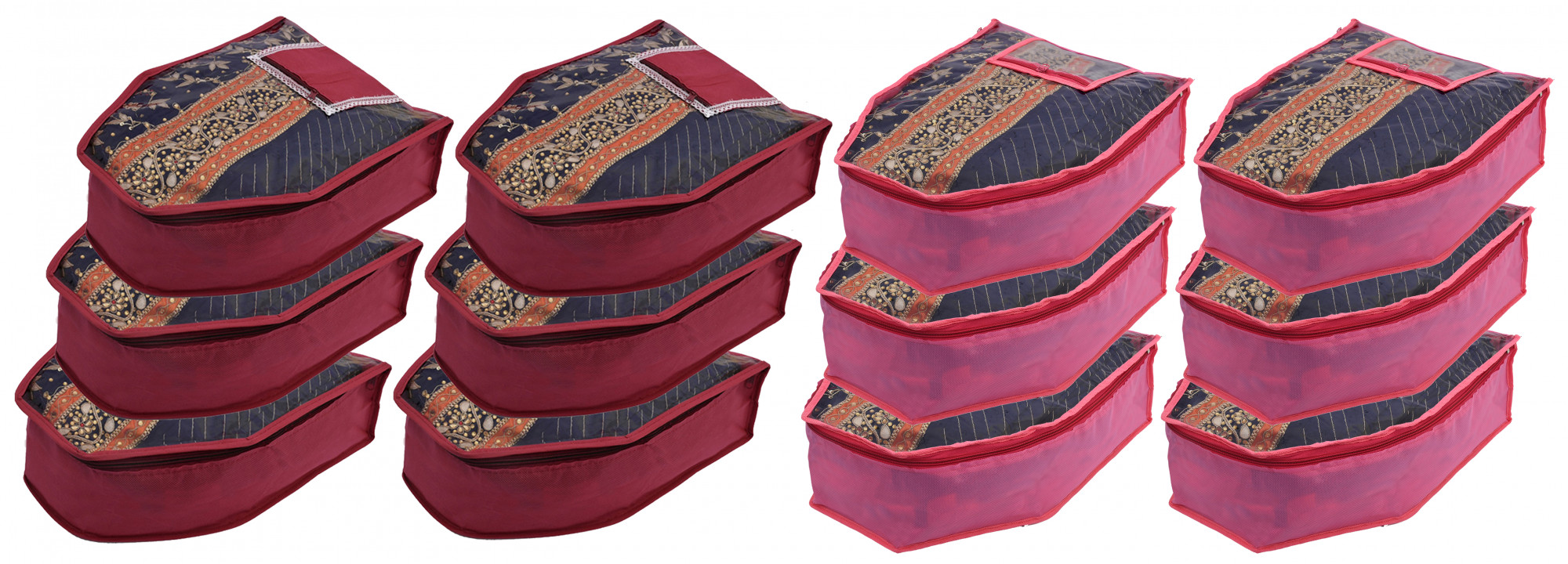 Kuber Industries Non Woven Blouse Cover With Front Transparent Window With Attached Pocket Set (Maroon & Pink)