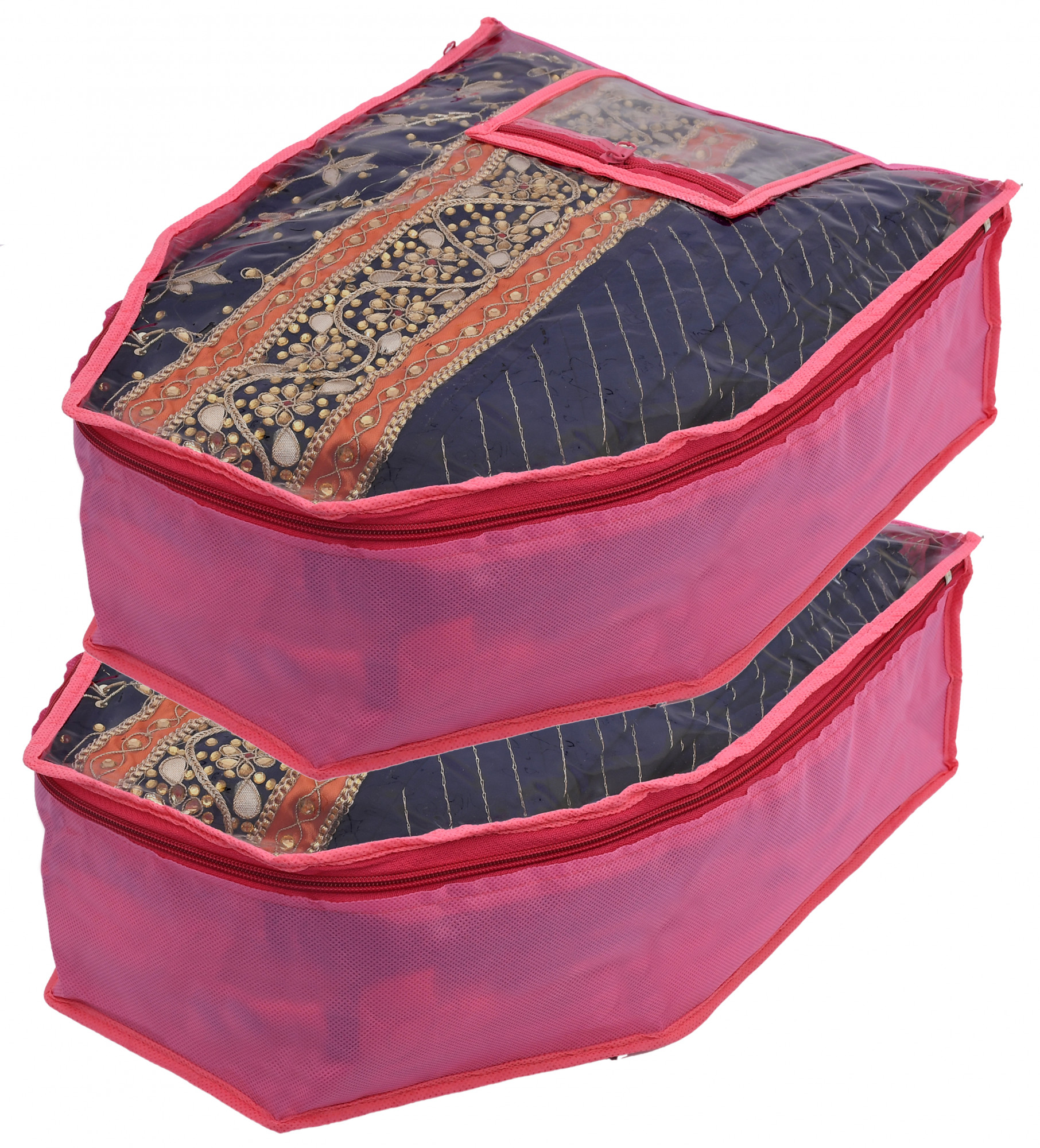 Kuber Industries Non Woven Blouse Cover With Front Transparent Window With Attached Pocket Set (Pink)