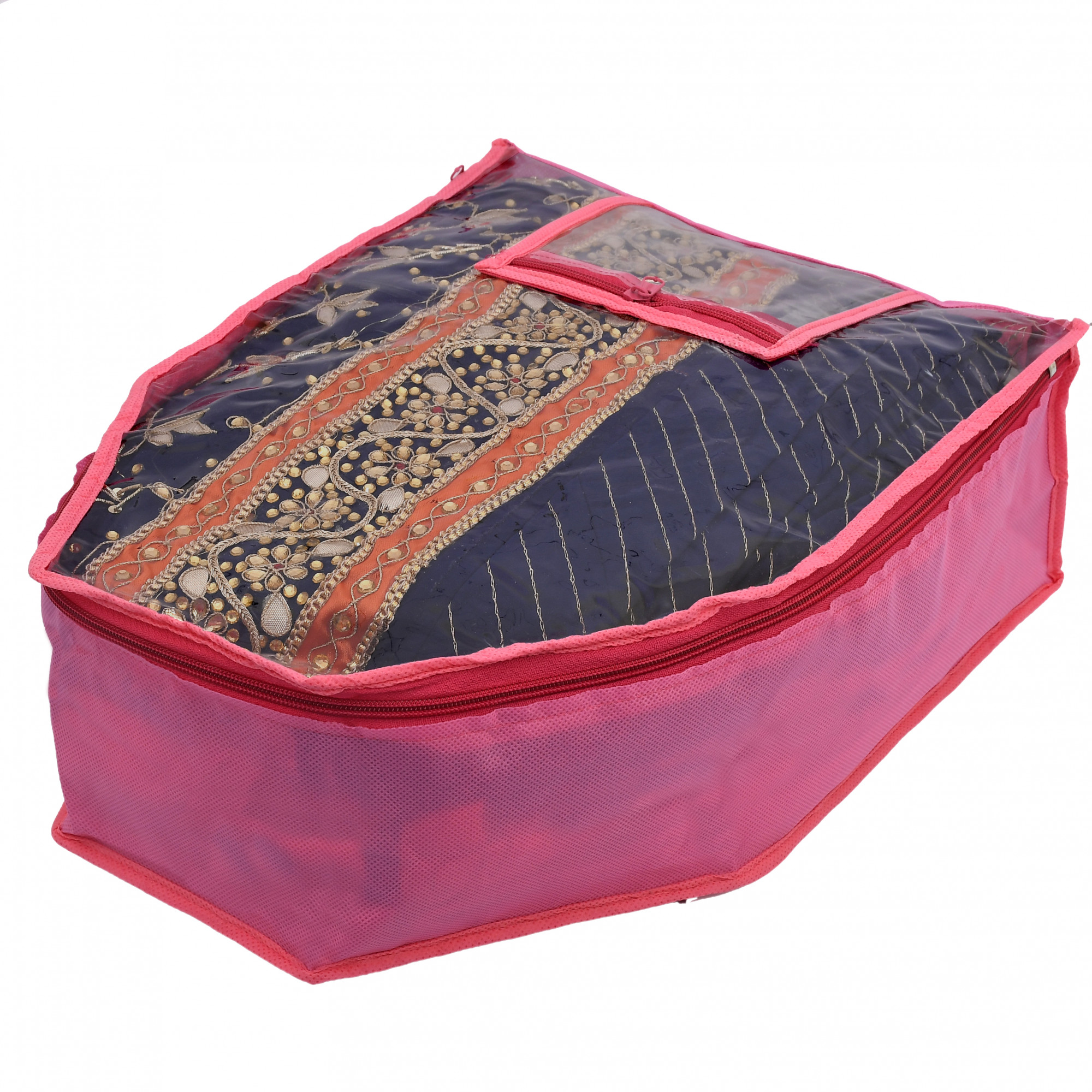 Kuber Industries Non Woven Blouse Cover With Front Transparent Window With Attached Pocket Set (Pink)