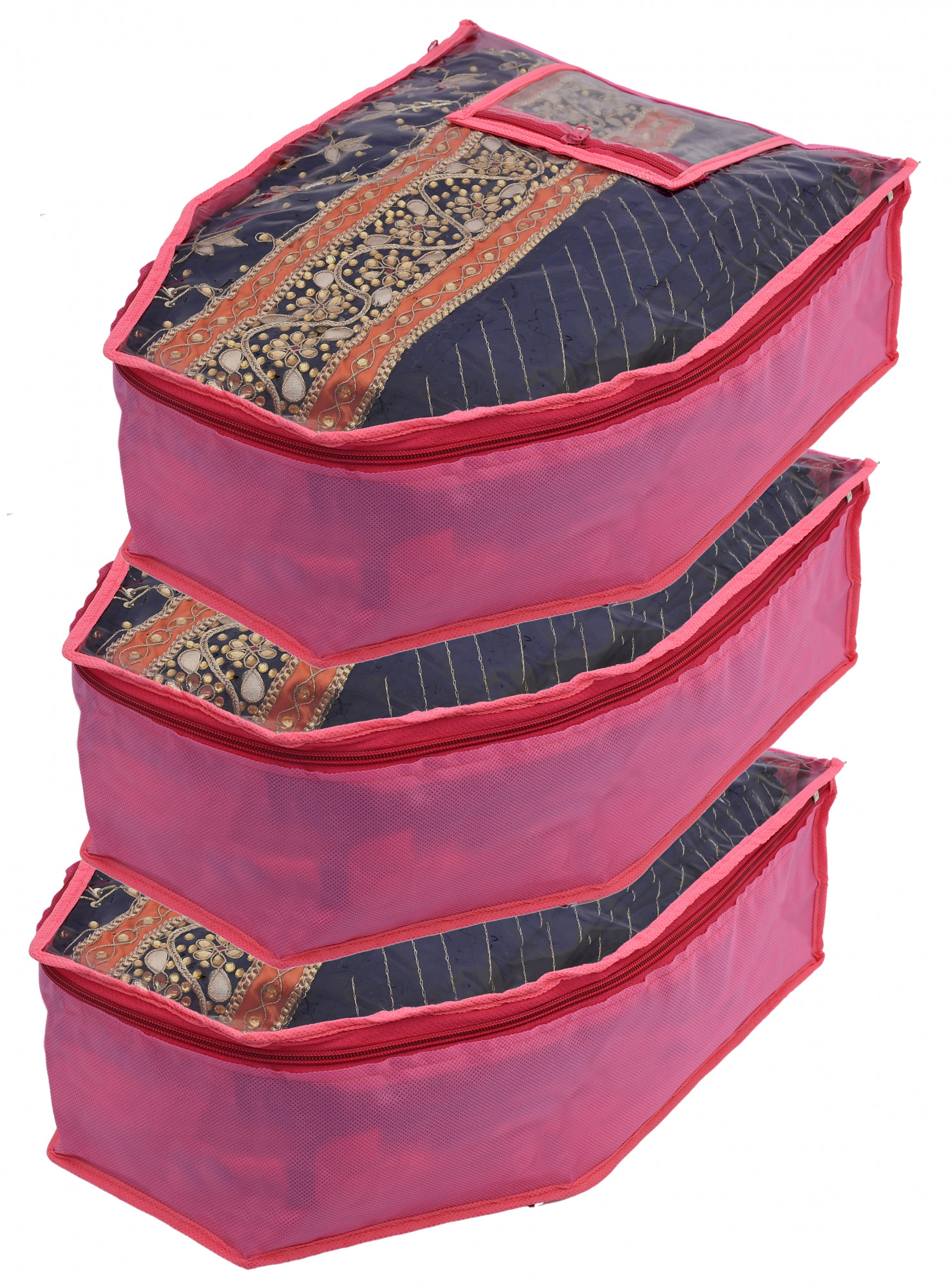 Kuber Industries Non Woven Blouse Cover With Front Transparent Window With Attached Pocket Set (Pink)