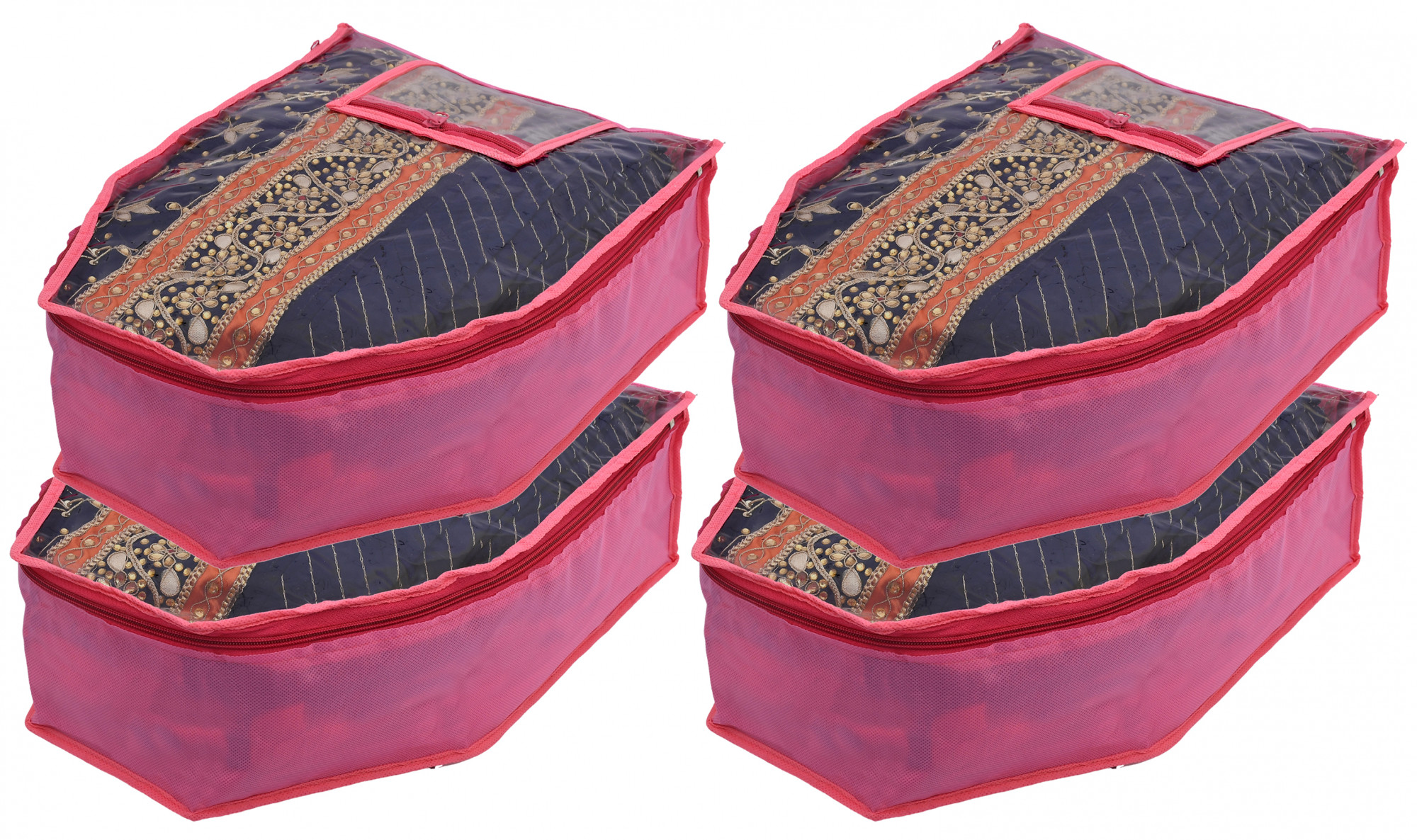 Kuber Industries Non Woven Blouse Cover With Front Transparent Window With Attached Pocket Set (Pink)