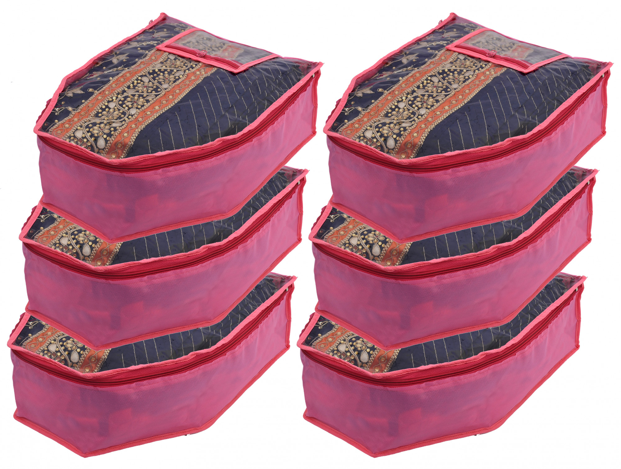 Kuber Industries Non Woven Blouse Cover With Front Transparent Window With Attached Pocket Set (Pink)