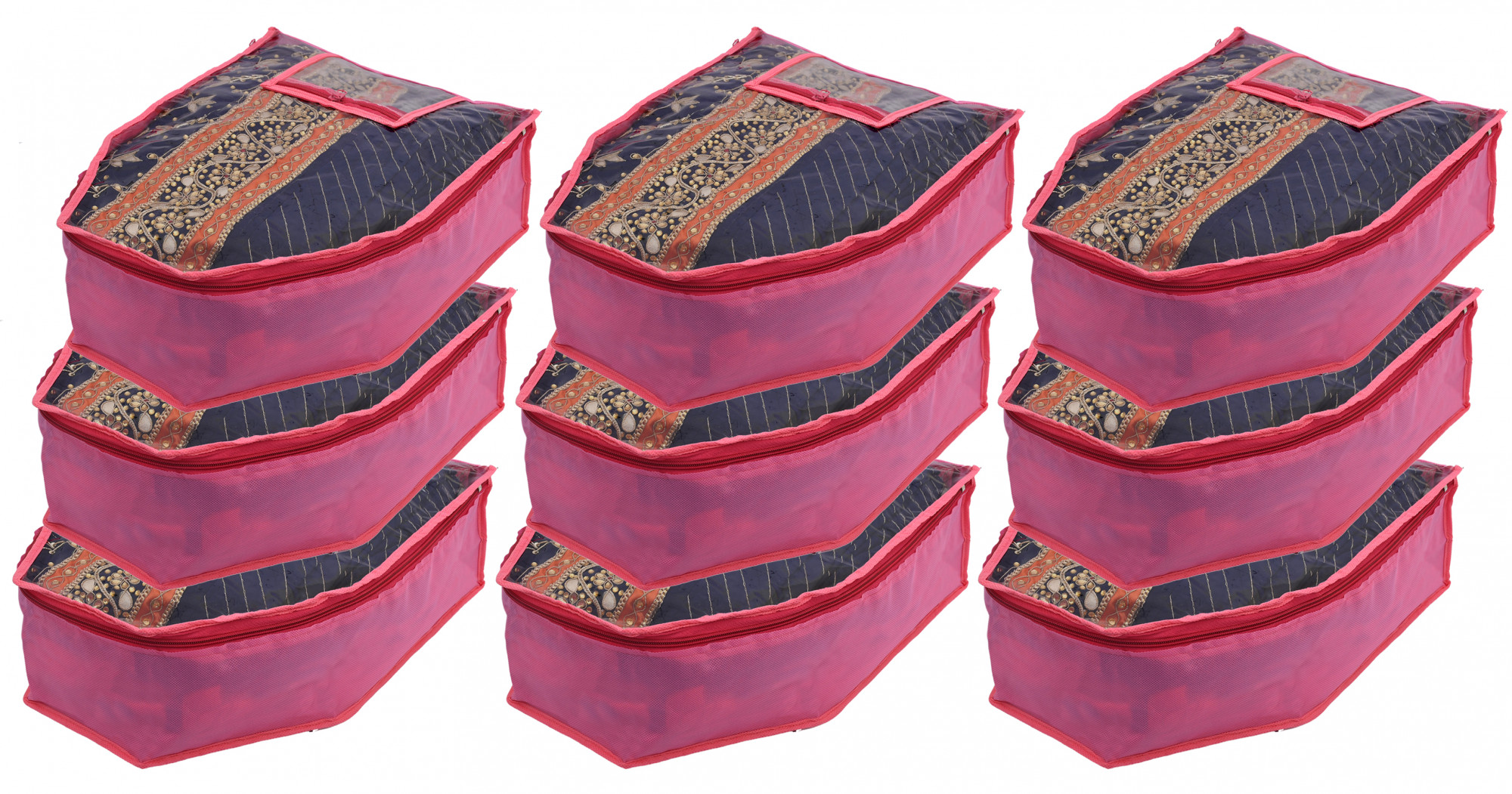 Kuber Industries Non Woven Blouse Cover With Front Transparent Window With Attached Pocket Set (Pink)