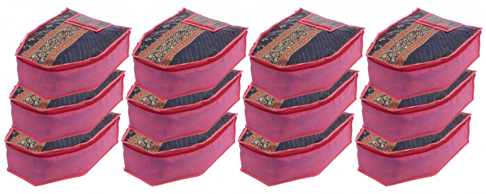 Kuber Industries Non Woven Blouse Cover With Front Transparent Window With Attached Pocket Set (Pink)