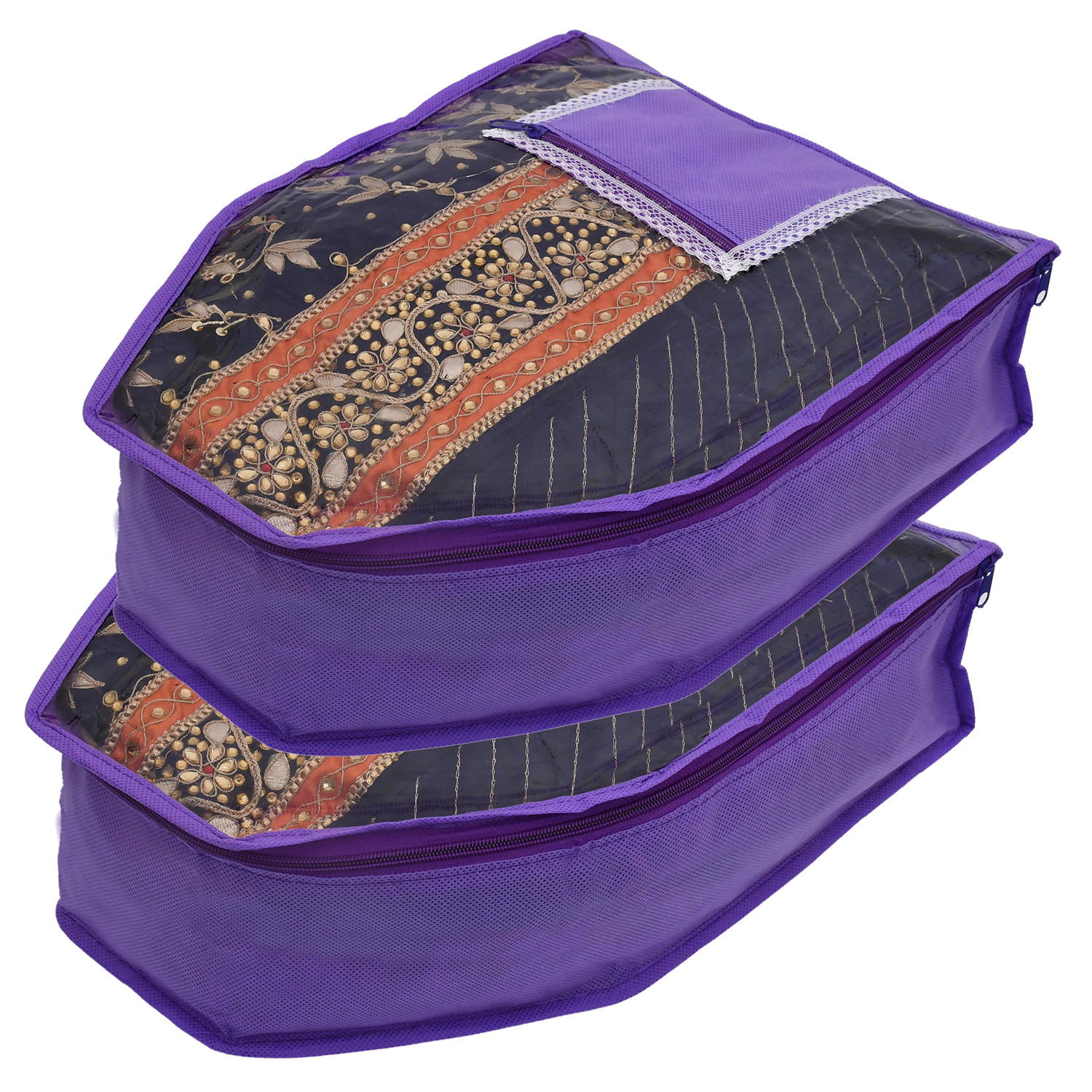 Kuber Industries Non Woven Blouse Cover With Front Transparent Window With Attached Pocket Set (Purple)