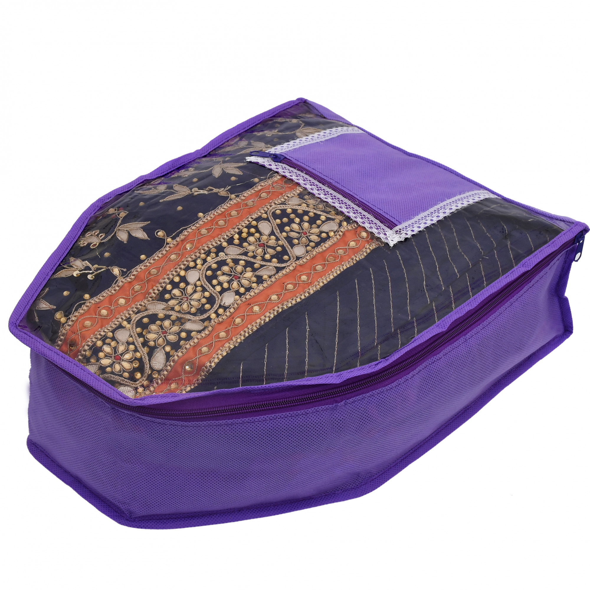 Kuber Industries Non Woven Blouse Cover With Front Transparent Window With Attached Pocket Set (Purple)