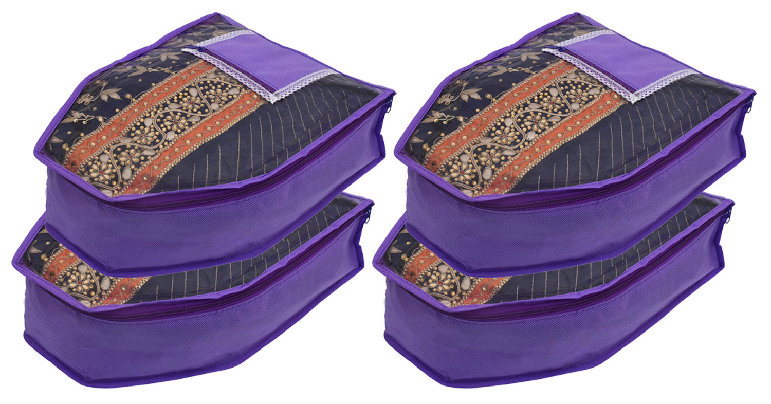 Kuber Industries Non Woven Blouse Cover With Front Transparent Window With Attached Pocket Set (Purple)