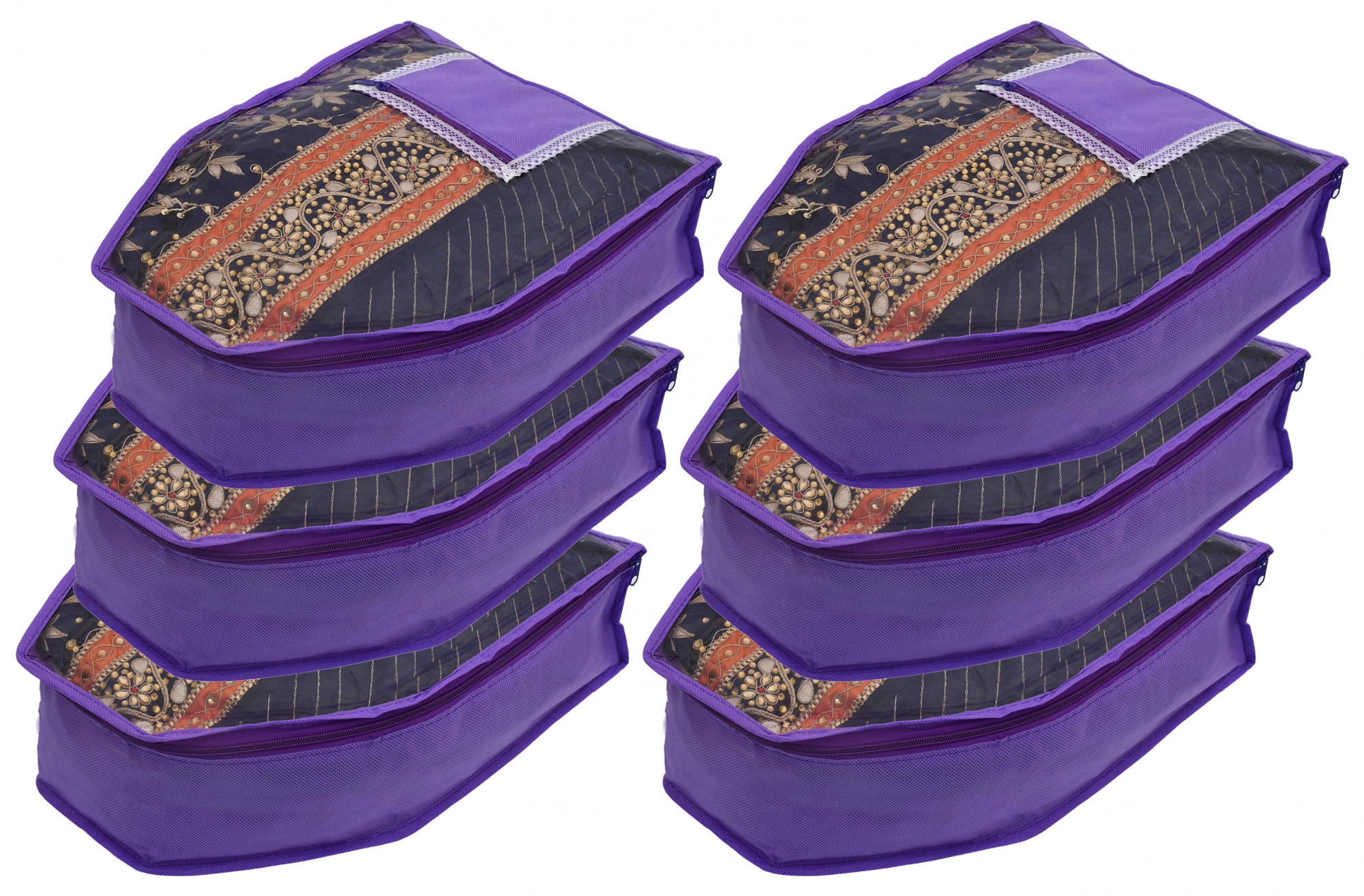 Kuber Industries Non Woven Blouse Cover With Front Transparent Window With Attached Pocket Set (Purple)