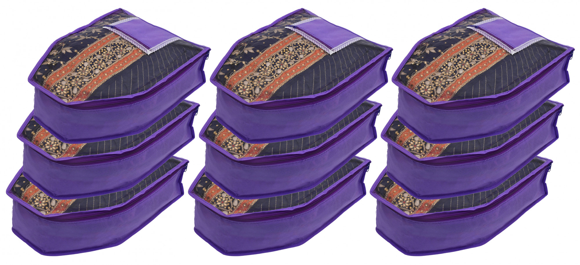 Kuber Industries Non Woven Blouse Cover With Front Transparent Window With Attached Pocket Set (Purple)