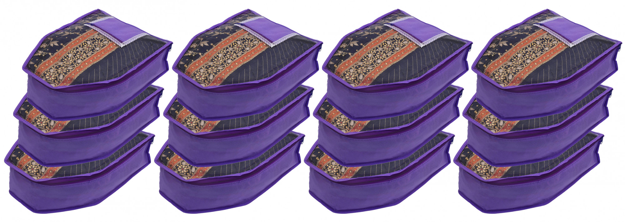 Kuber Industries Non Woven Blouse Cover With Front Transparent Window With Attached Pocket Set (Purple)