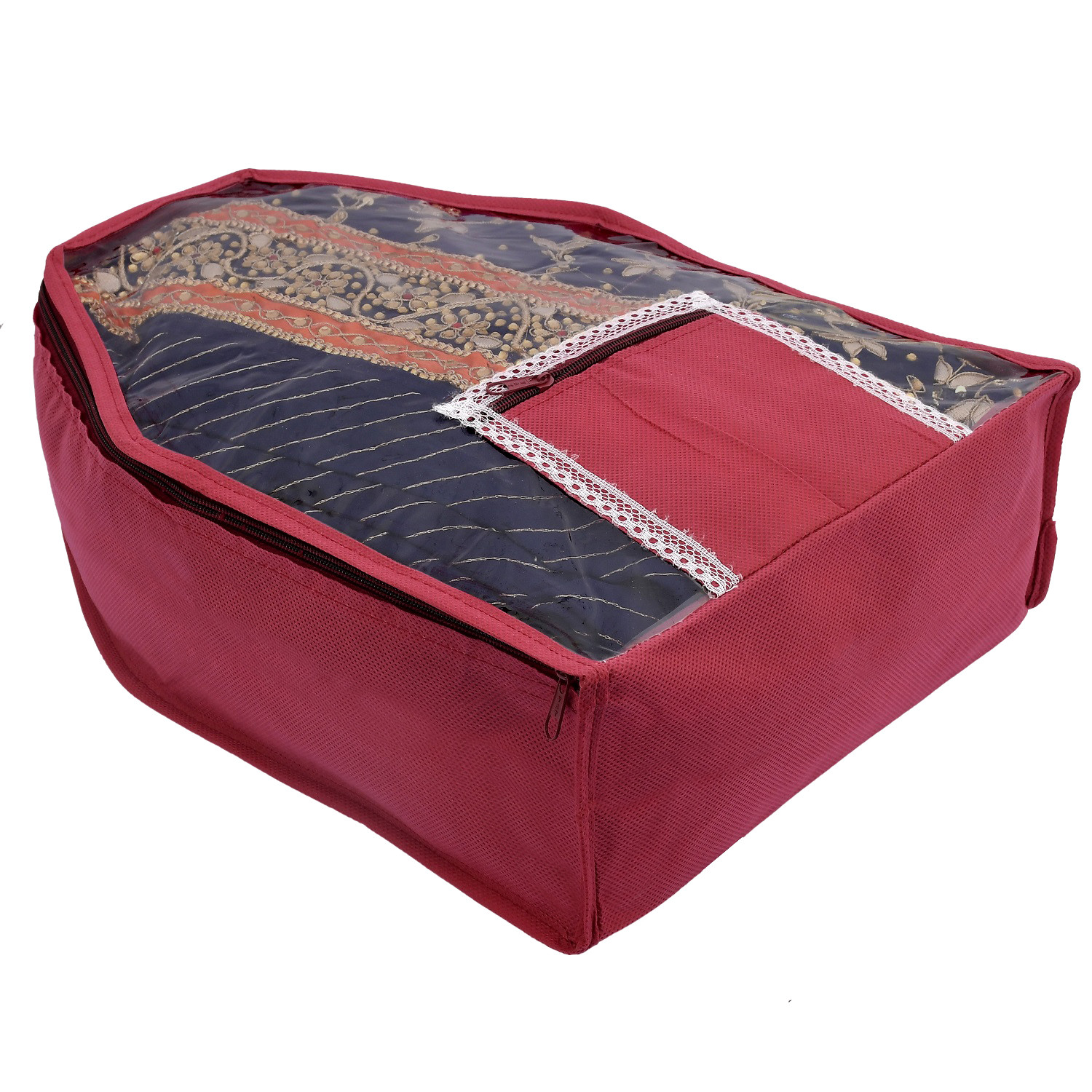 Kuber Industries Non Woven Blouse Cover With Front Transparent Window With Attached Pocket Set (Purple & Maroon & Pink)