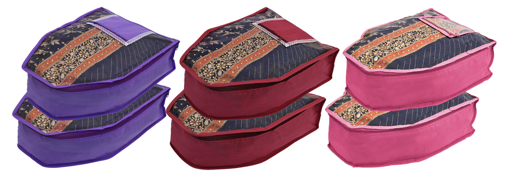 Kuber Industries Non Woven Blouse Cover With Front Transparent Window With Attached Pocket Set (Purple & Maroon & Pink)