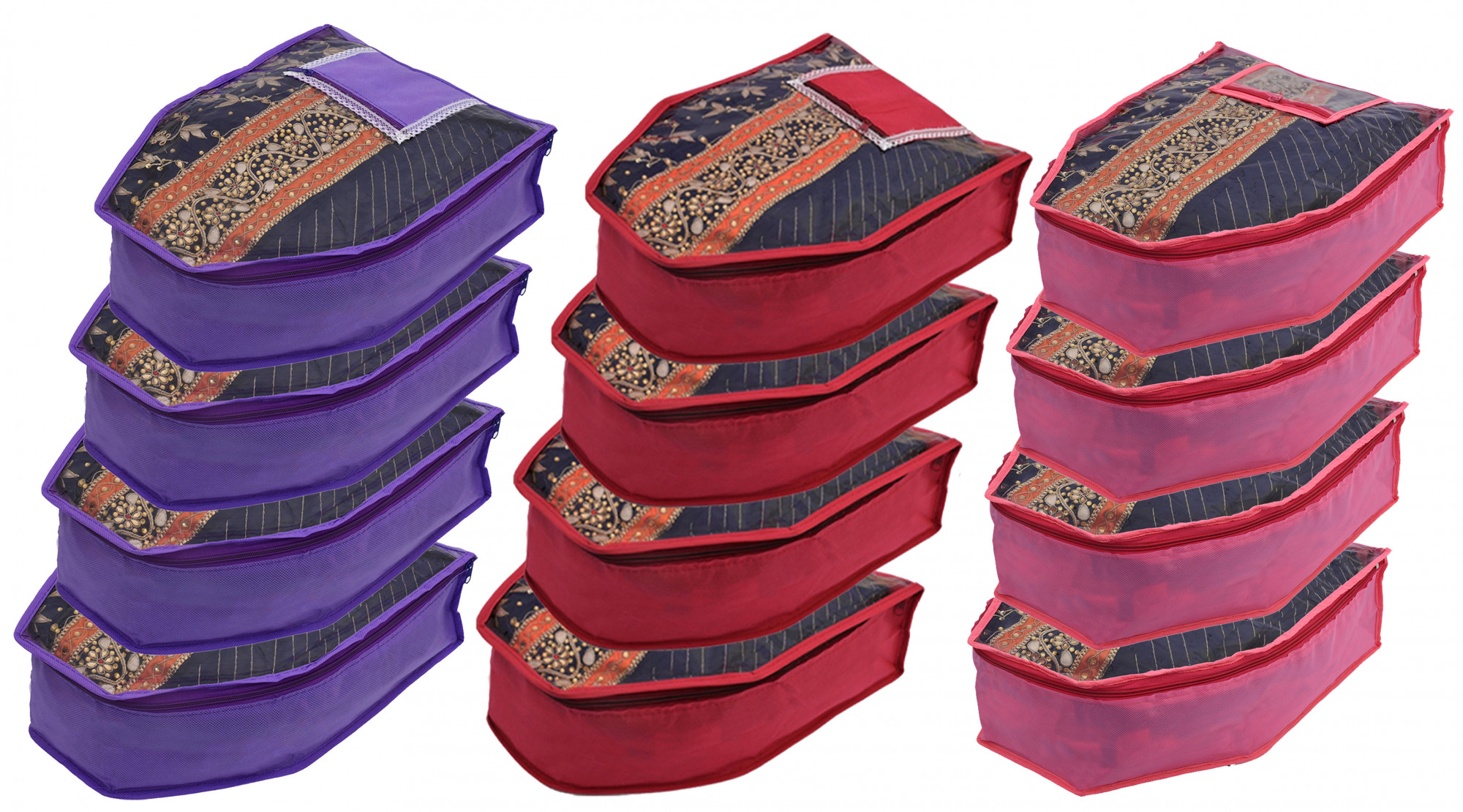 Kuber Industries Non Woven Blouse Cover With Front Transparent Window With Attached Pocket Set (Purple & Maroon & Pink)