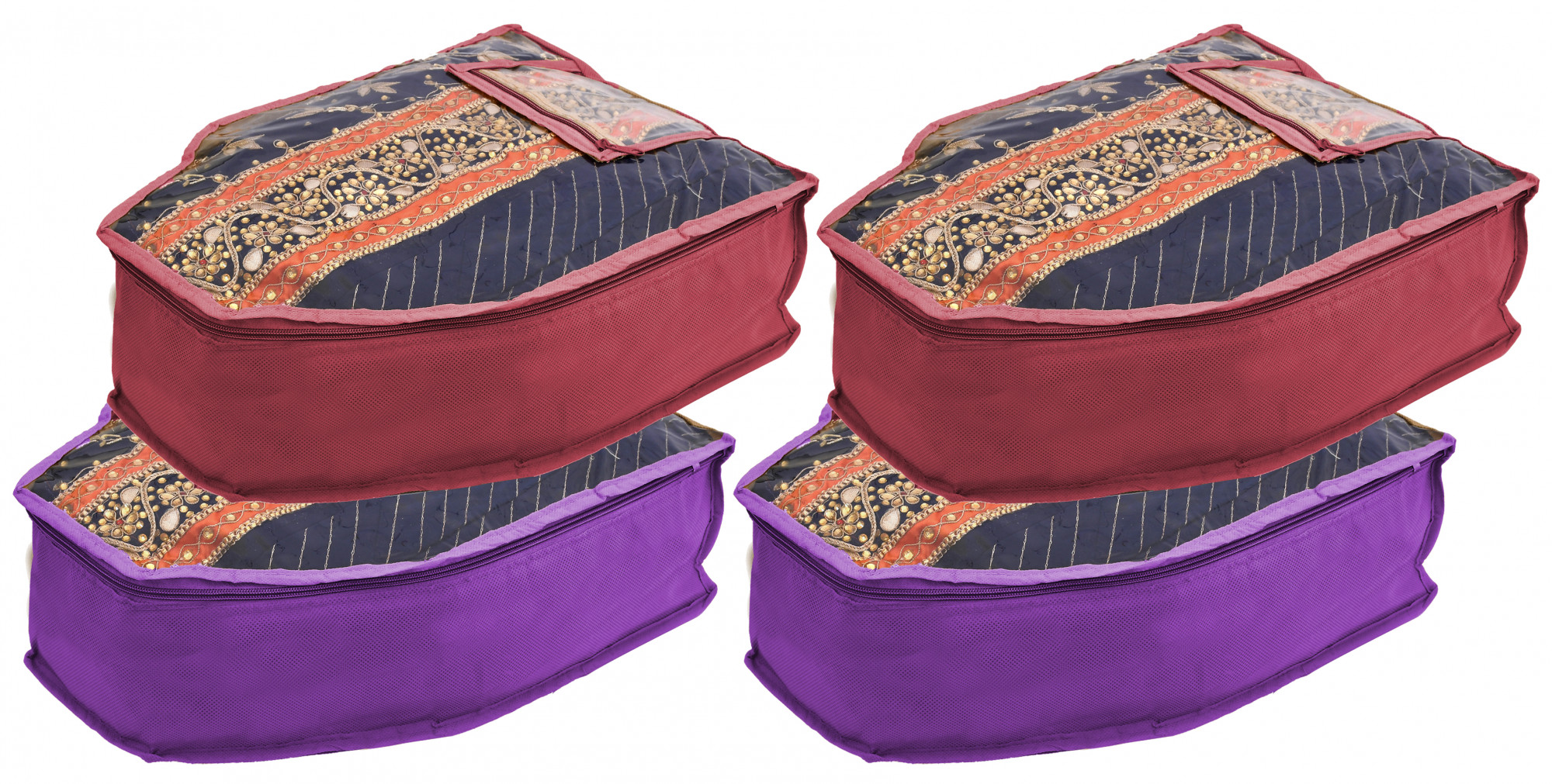 Kuber Industries Non Woven Blouse Cover With Front Transparent Window With Attached Pocket Set (Purple & Maroon)